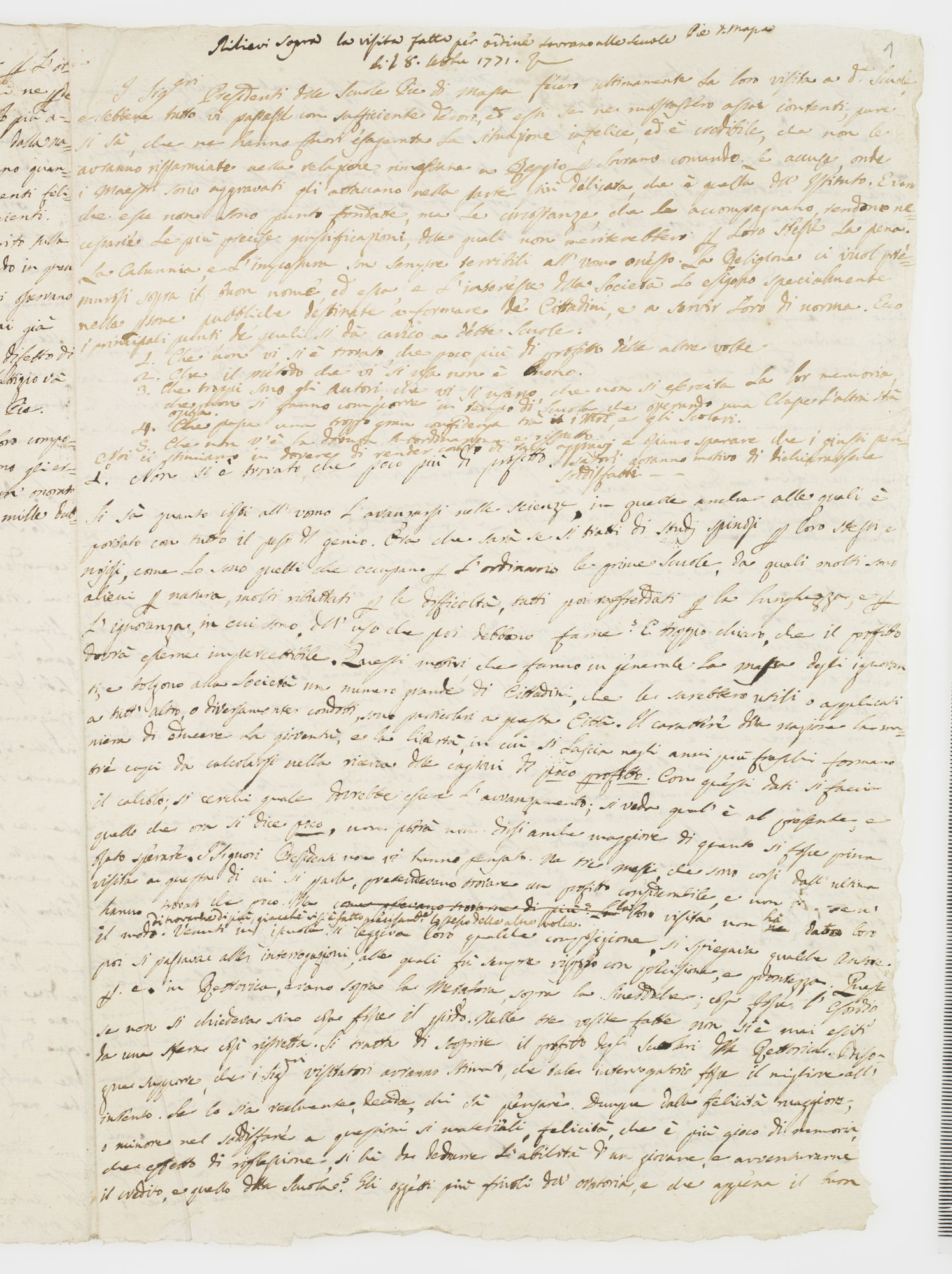 Rilievi sopra la visita fatta per ordine Sovrano alle Scuole Pie [incipit]