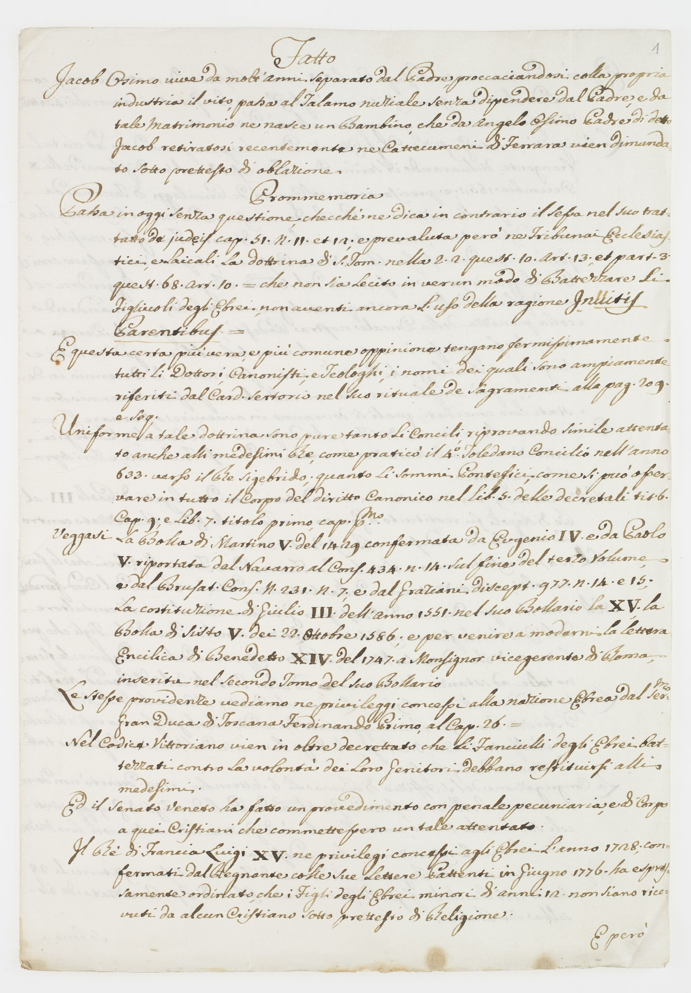 Fatto. Jacob Primo vive da molti anni separato dal Padre [incipit]