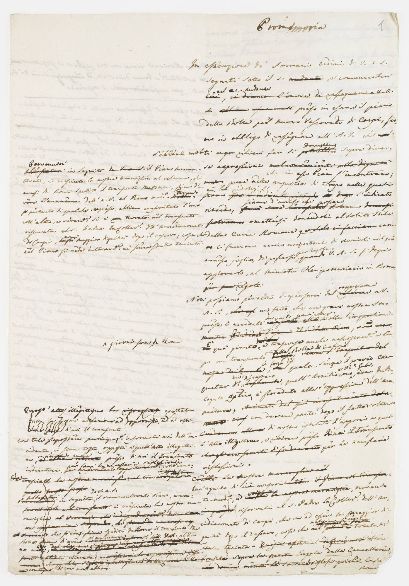 Promemoria. In escuzione de’ sovrani ordini [incipit]