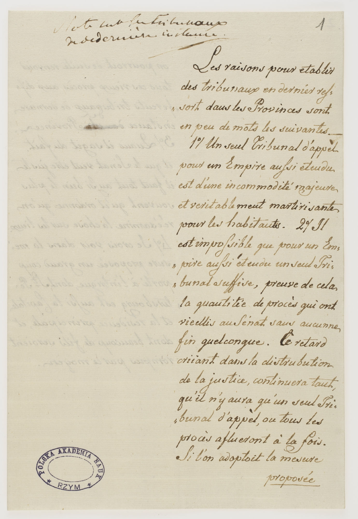 Les raisons pour etablir [incipit]