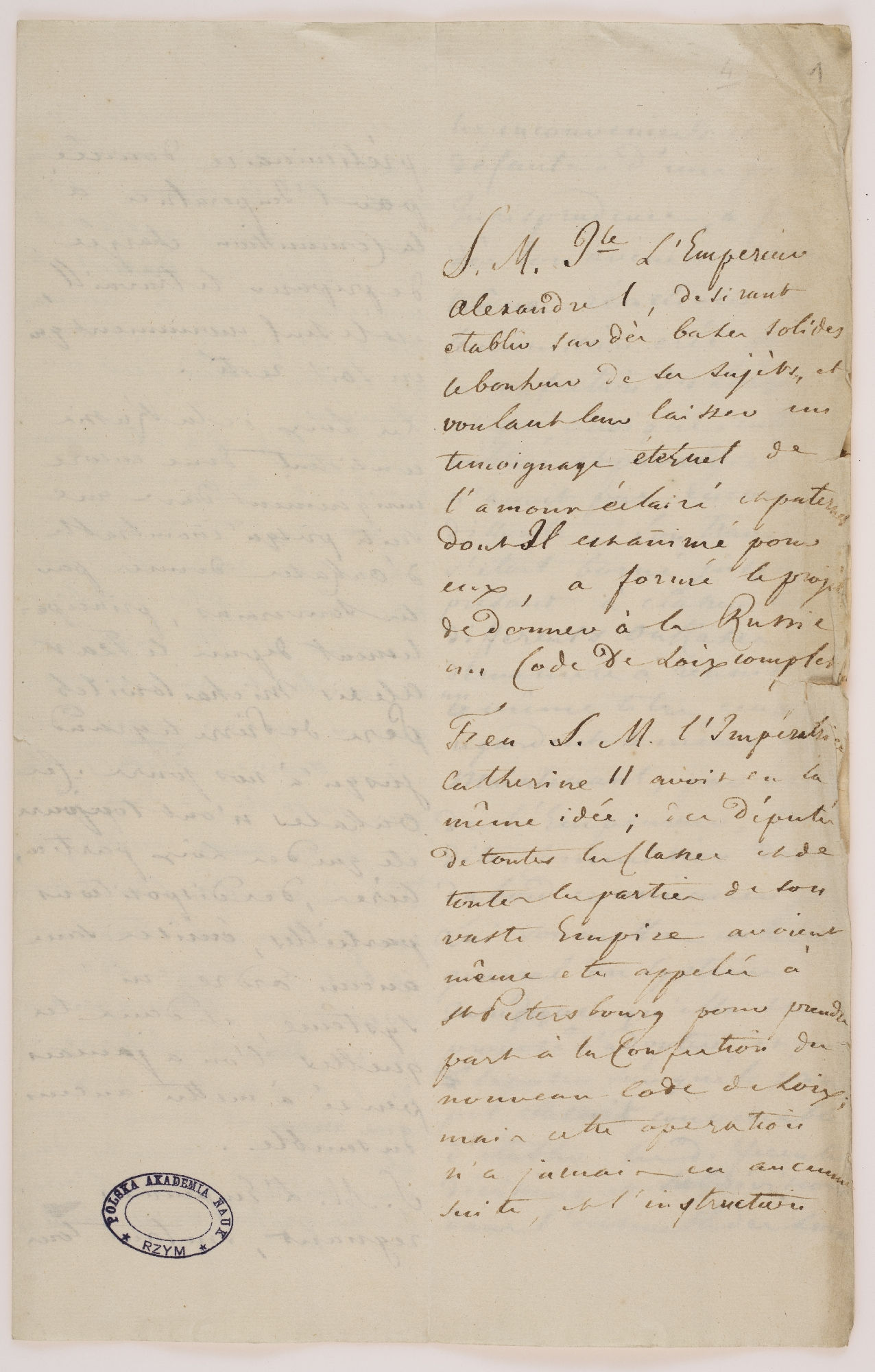 S.M. I.le L'Empereur Alexandre I [incipit]