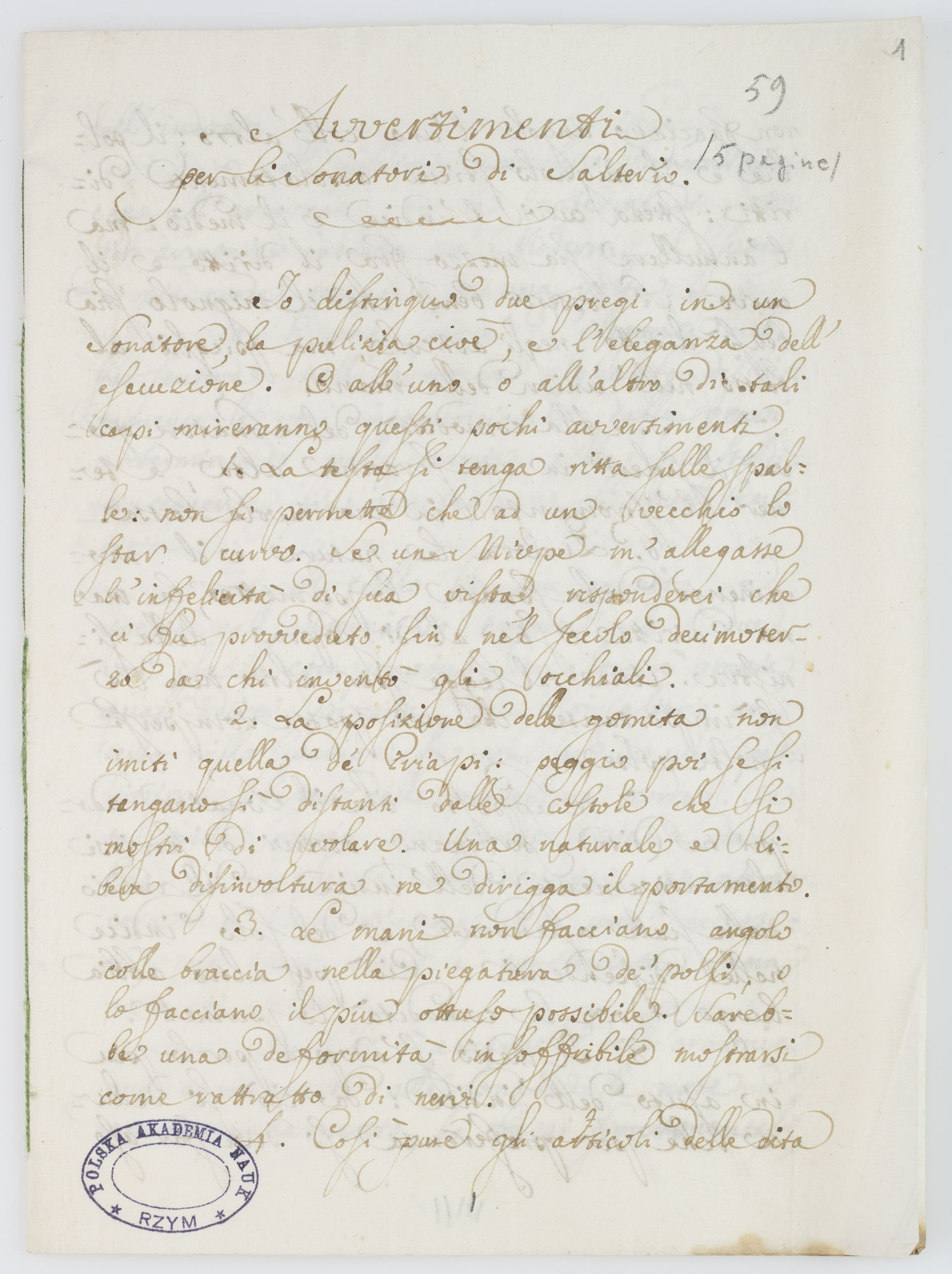 Avvertimenti per li Sonatori di Salterio [title]