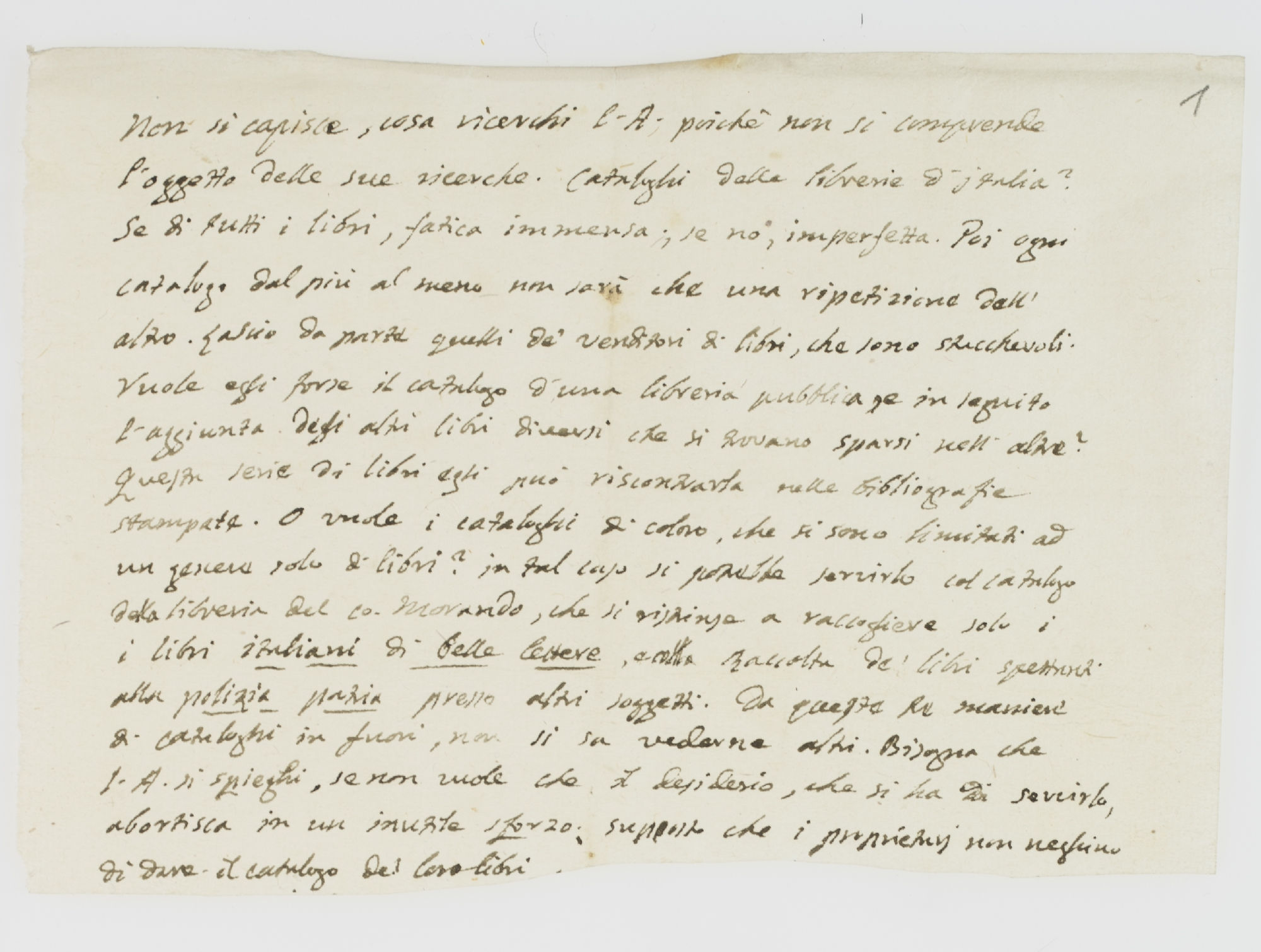 Non si capisce, cosa ricerchi l. A. [incipit]