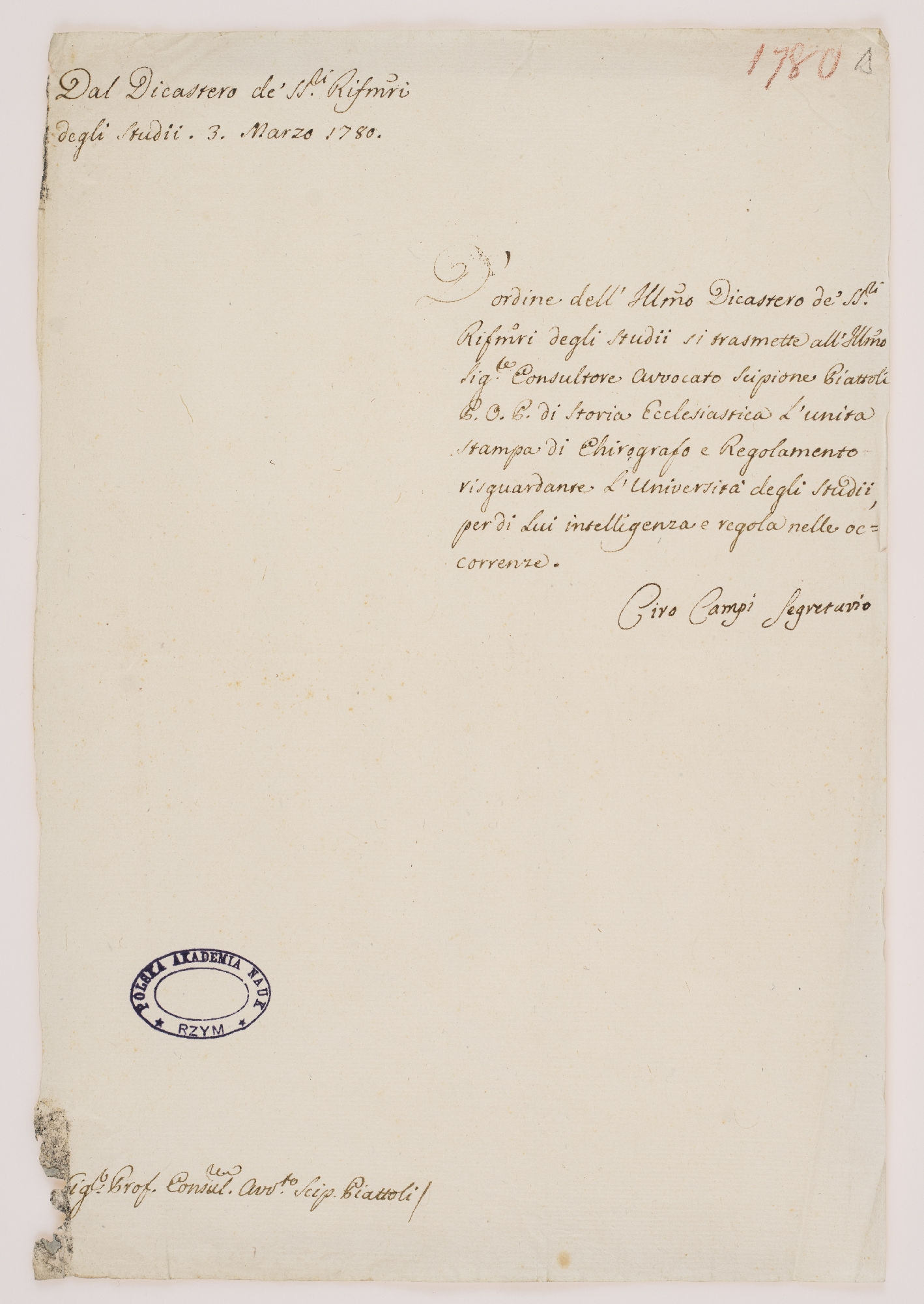 Dal Dicastero [incipit] 