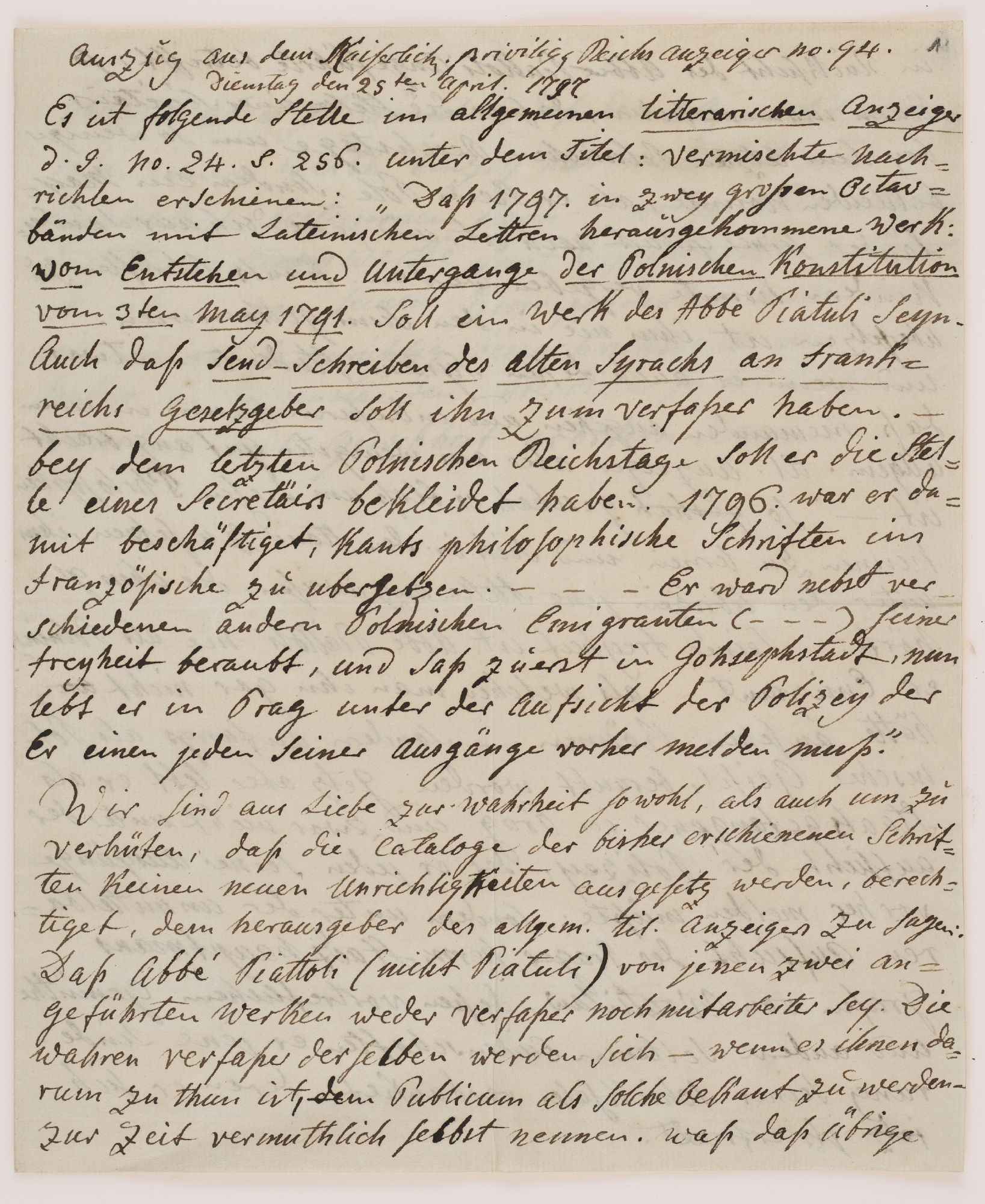 Auszug aus den Keiserlich privileg. [incipit]