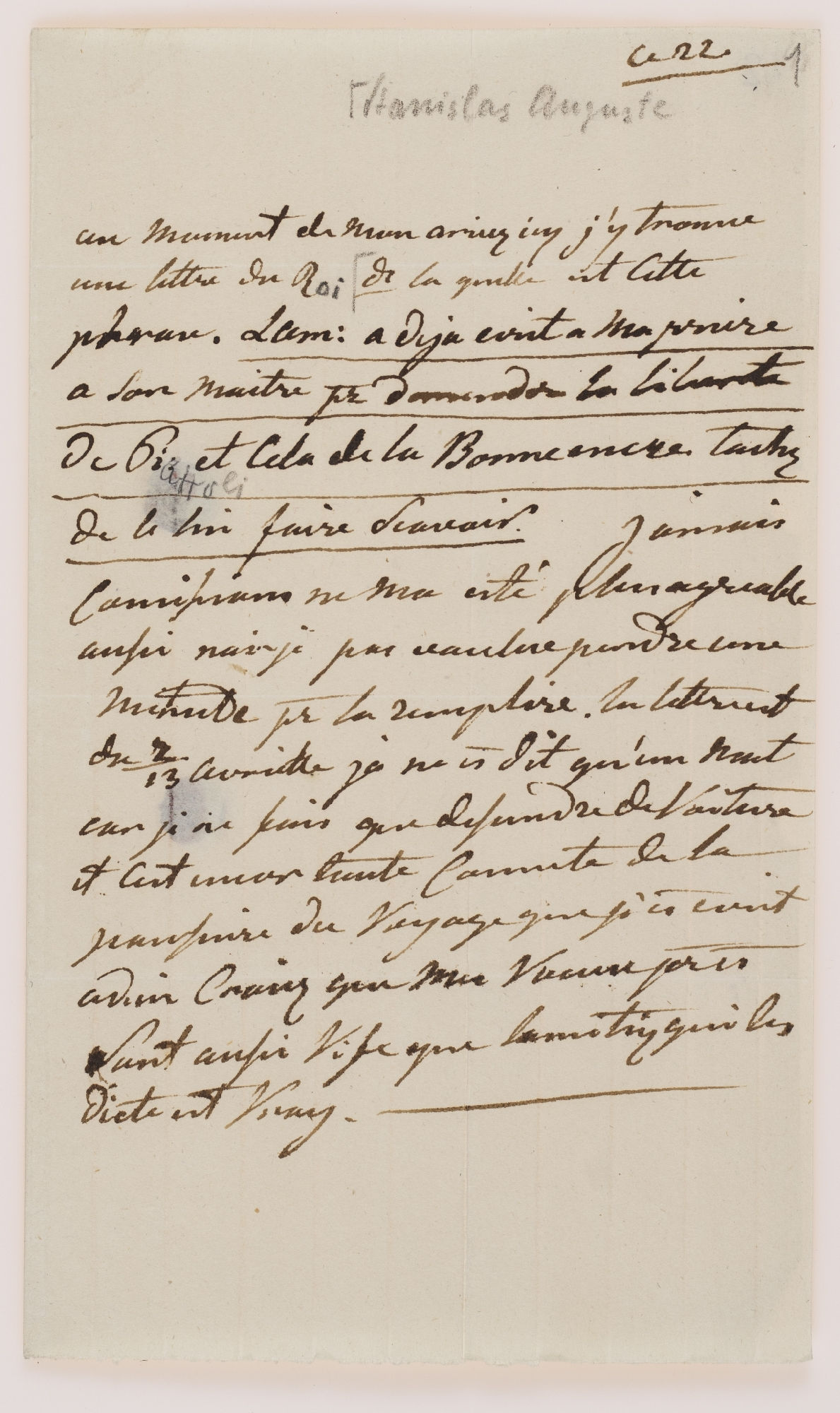 Ce 22. Un moment de mon ariver icy [?] [incipit]