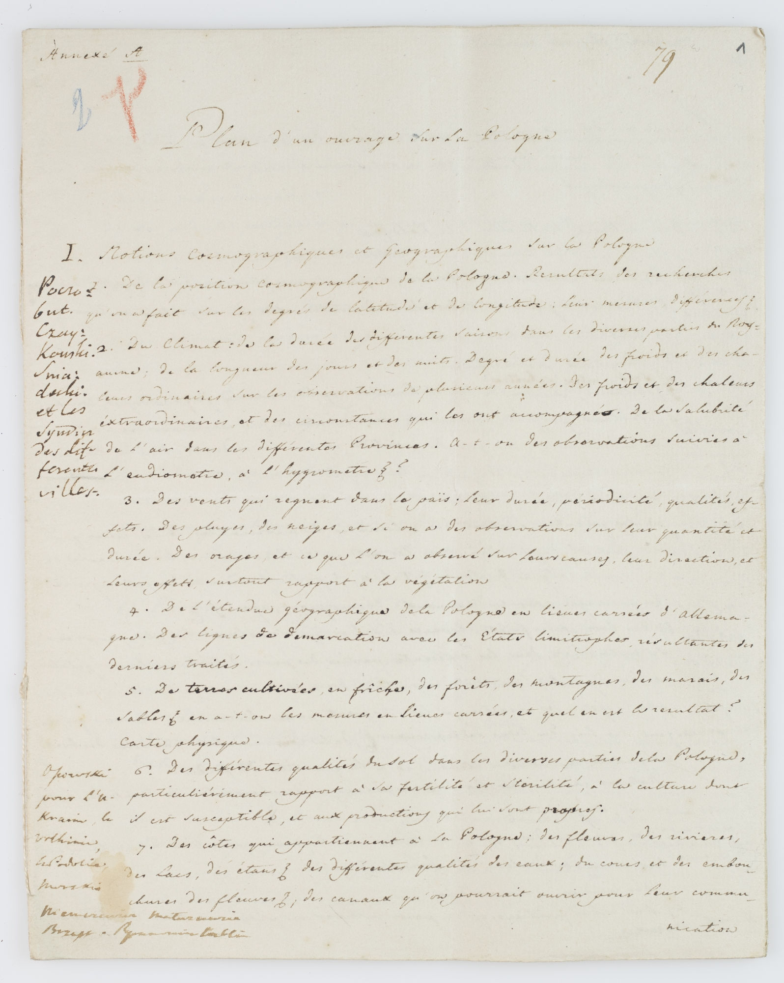 Annexé A/Plan d'un ouvrage sur la Pologne [title]