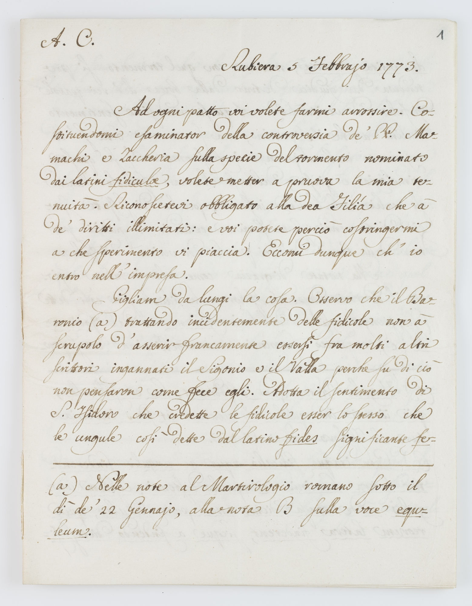 A.C. Rubiera 5 Febbraio 1773. Ad ogni patto voi volete farmi arrossire. [incipit]
