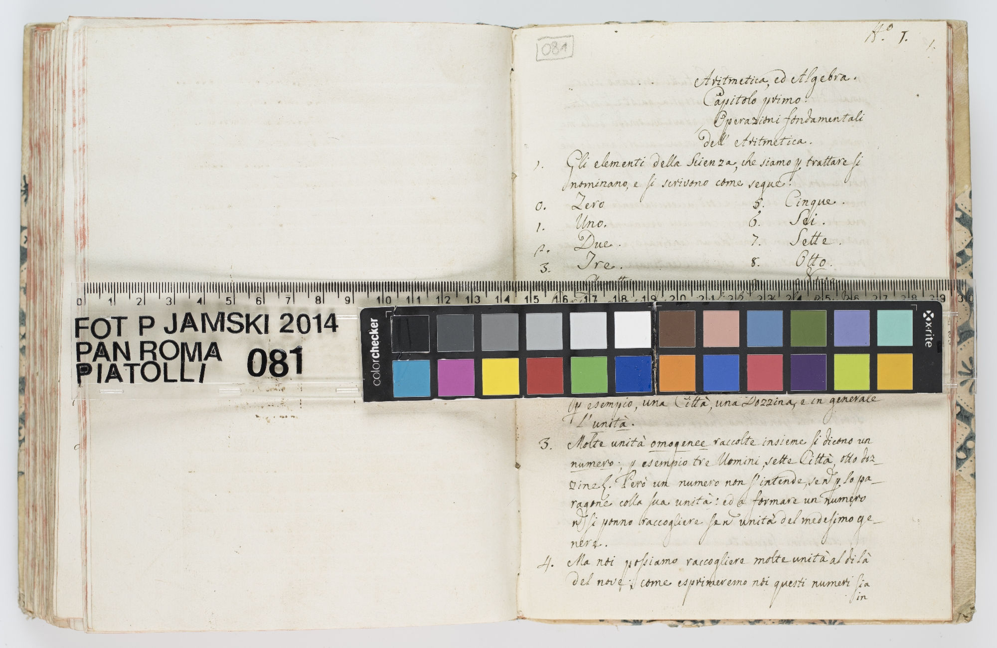 Aritmetica, ed Algebra. Capitolo primo. Operazioni fondamentali dell'Aritmetica. [title]
