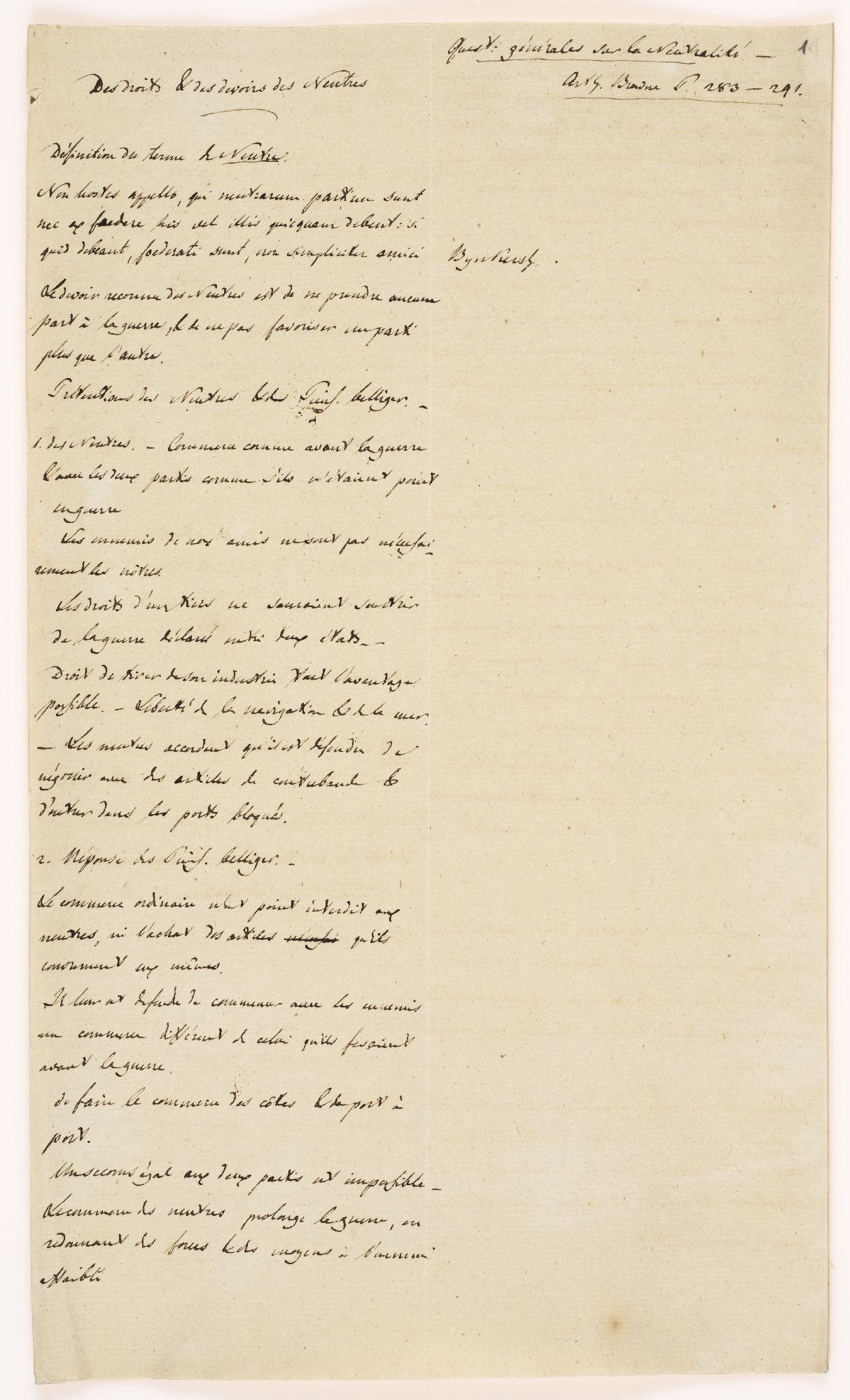 Des droits & des devoirs des Neutres [incipit]