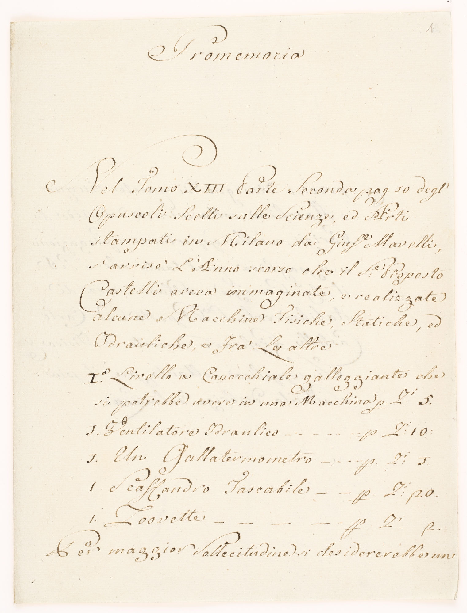 Nel Tomo XIII Parte Seconda a pag. 10 degli’Opuscoli Scelti sulle Scienze [incipit]