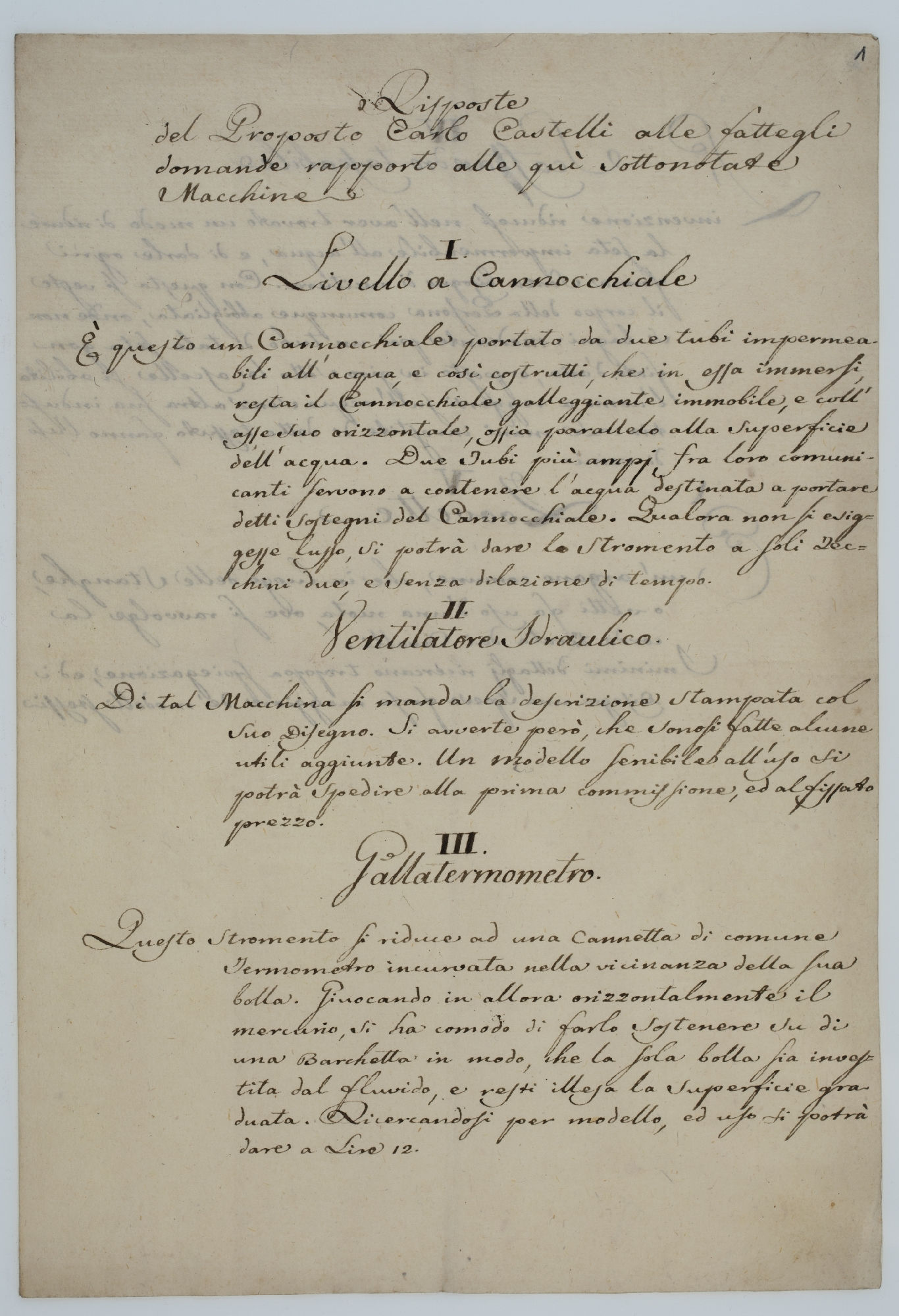Risposte del Proposto Carlo Castelli [incipit] 