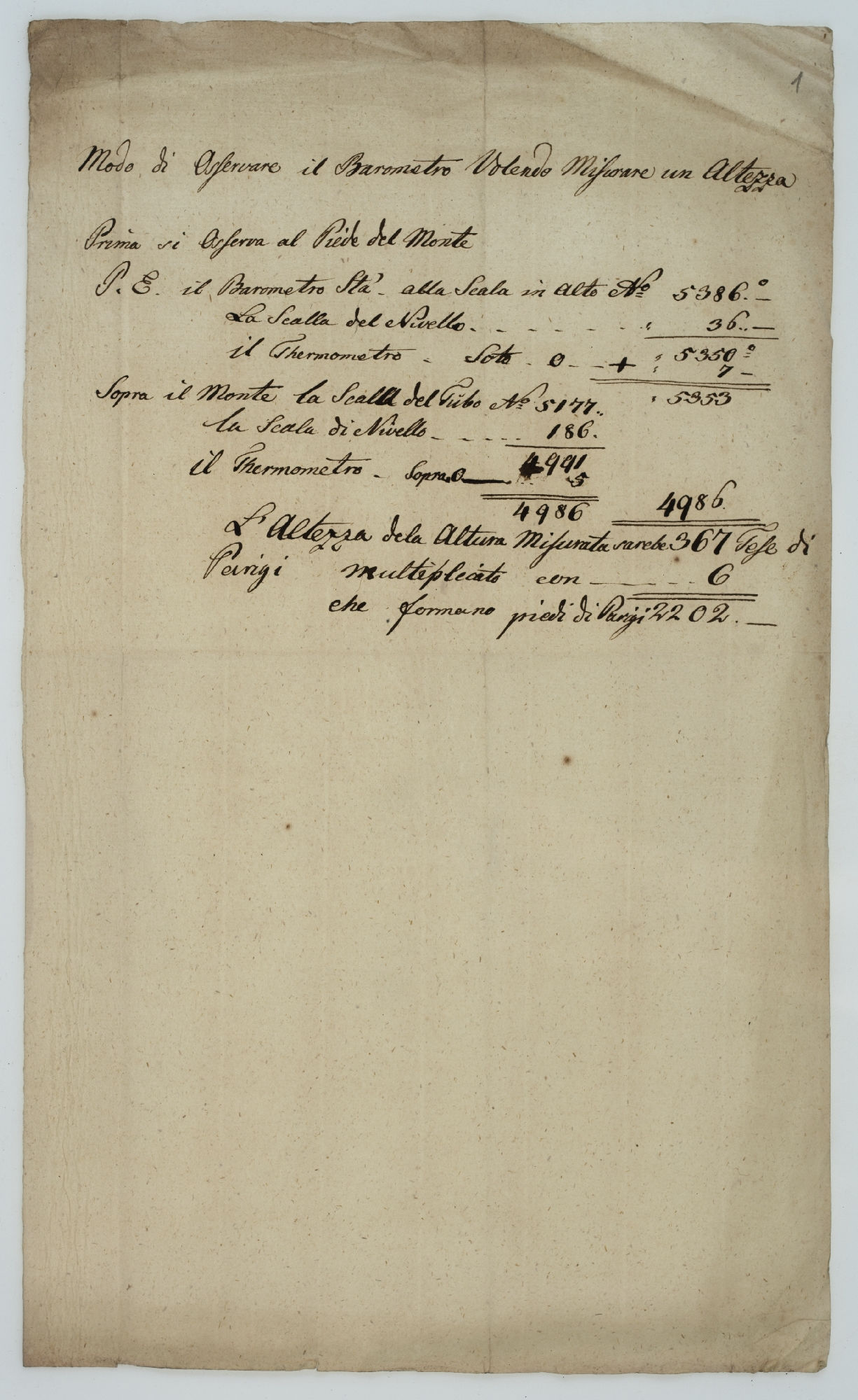 Modo di Osservare il Barometro Volendo Misurare un Altezza [title]