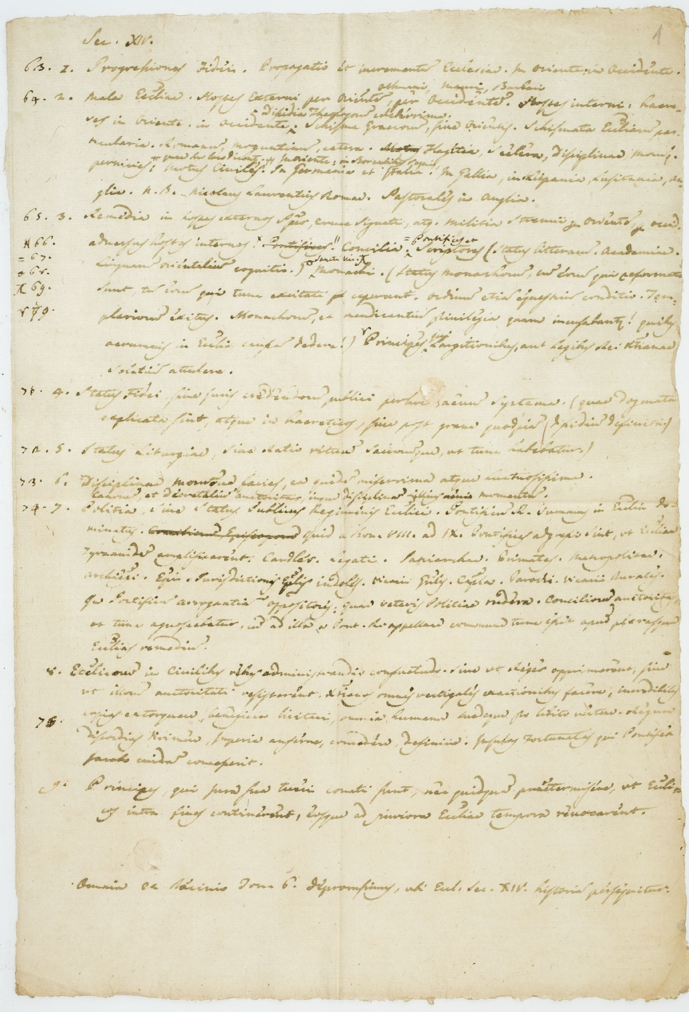 Sec. XIV. 63. I. Progresciones Fidei. Propagatio et incrementum Ecclesiae [incipit]