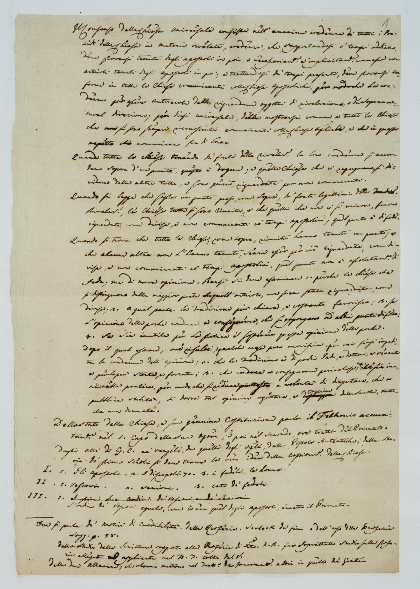 Il Consenso della Chiesa universale consiste nell’unanima credenza [incipit] 