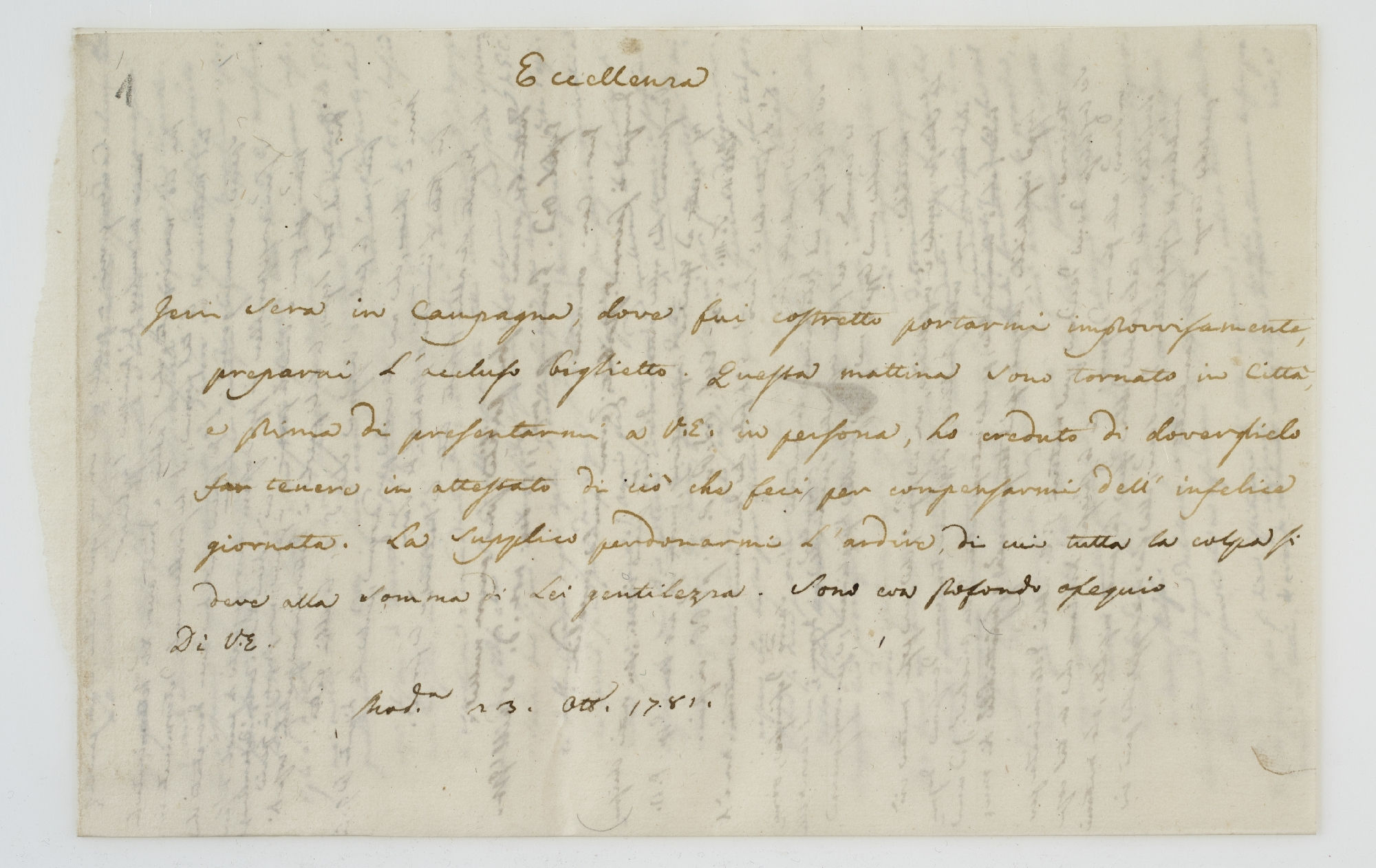 Eccellenza// Ieri sera in Campagna, dove fui costretto portarmi [incipit p. 1] / La materia e la forma di Sacramenti [incipit p. 2]