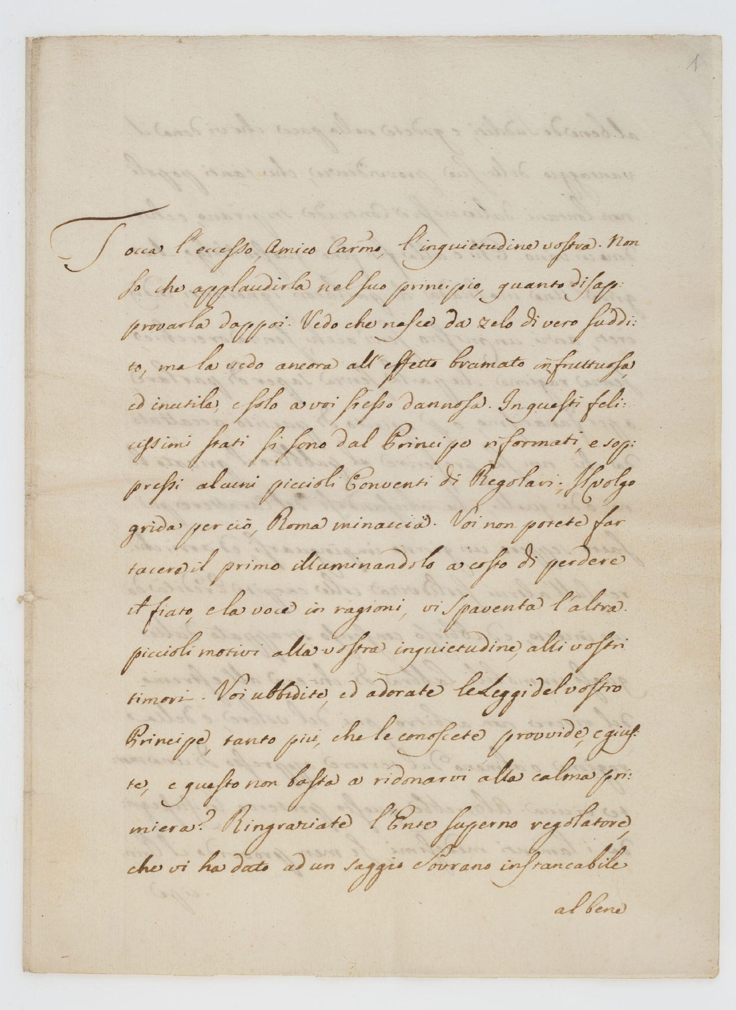 Tocca l’eccelso amico car[issi]mo l’inquietudine vostra [incipit] 