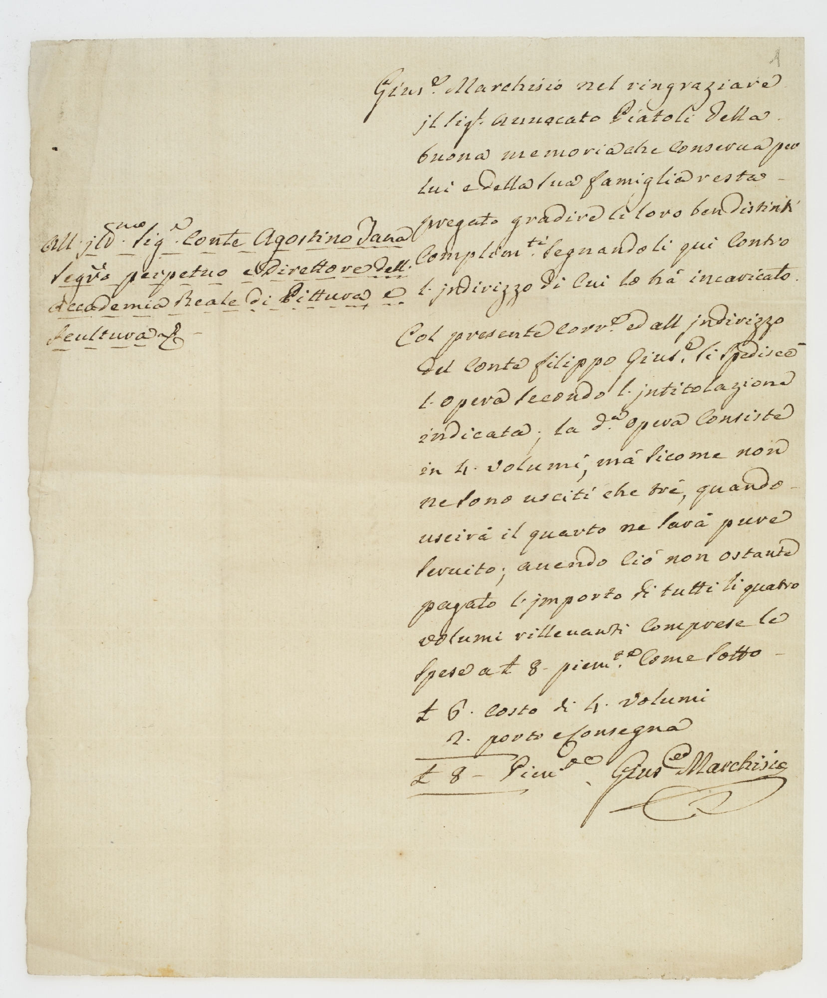 Gius[eppe] Marchisio nel ringraziare [incipit]
