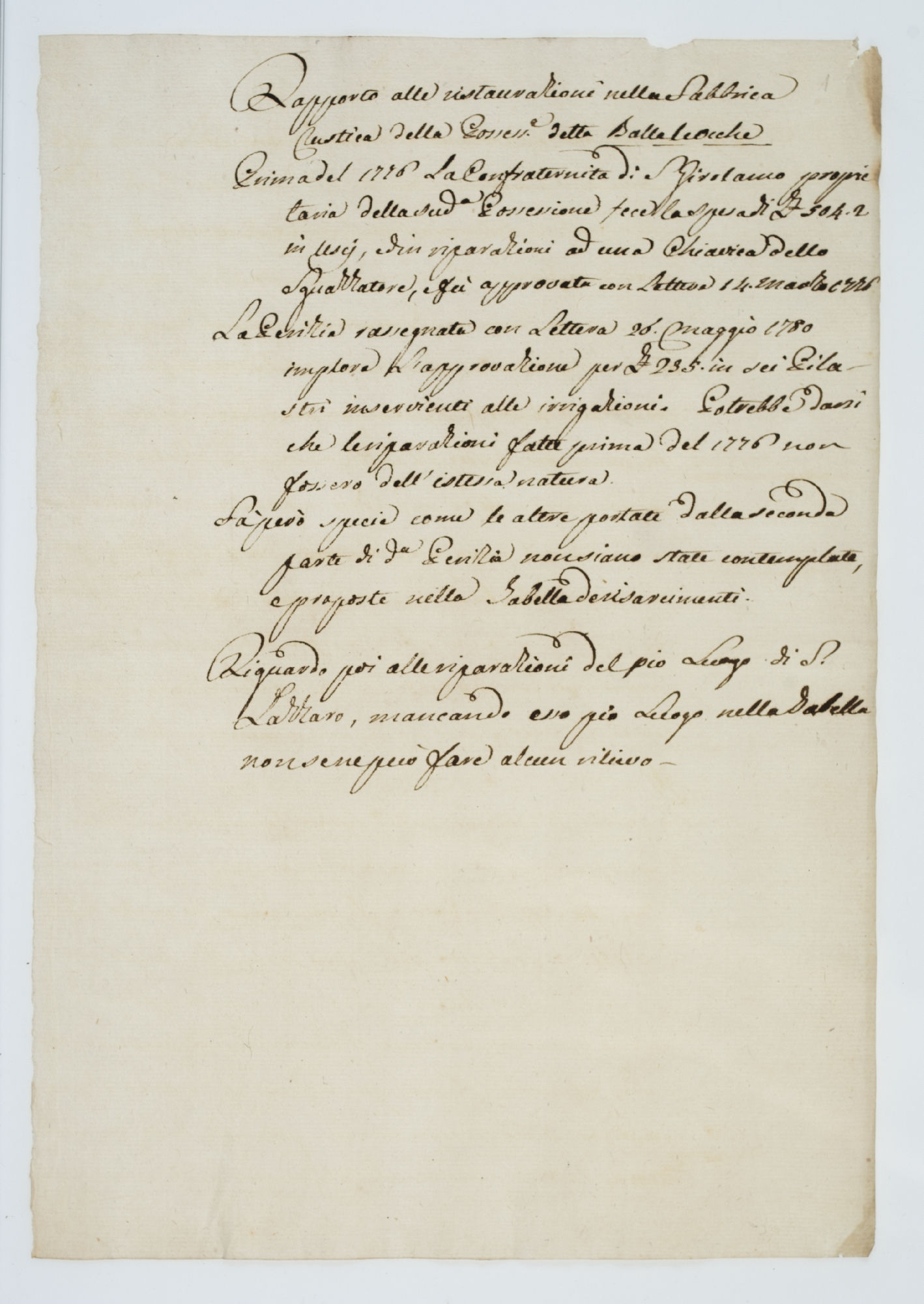 Rapporto alle ristaurazioni nella Fabbrica Rustica [incipit] 