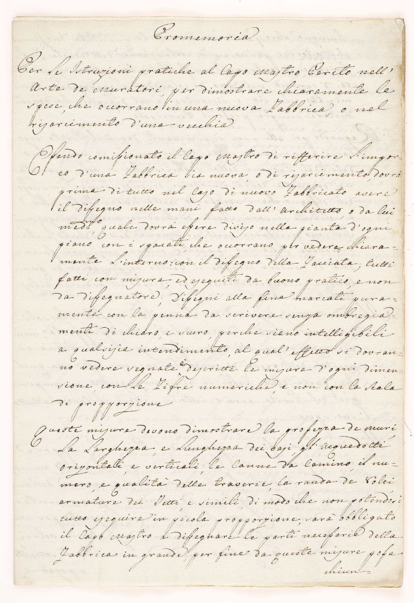 Per le Istruzioni pratiche al Capo mastro Perito nell’Arte de’ muratori [incipit] 