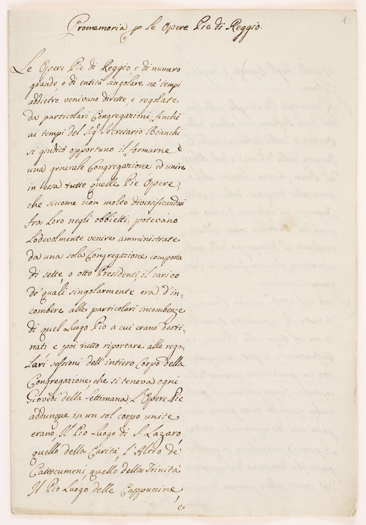 Le Opere Pie di Reggio [incipit]