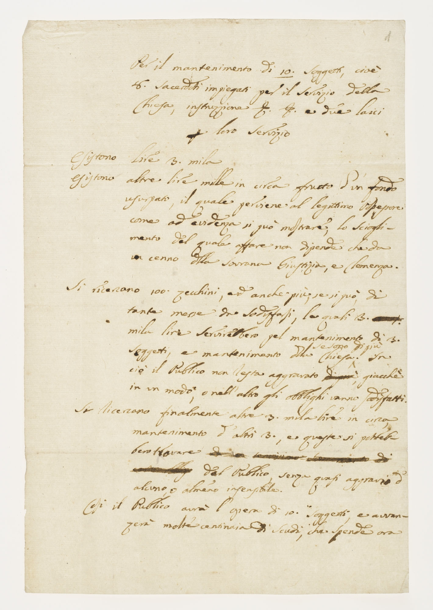 Per il mantimento di 10. soggetti [incipit]