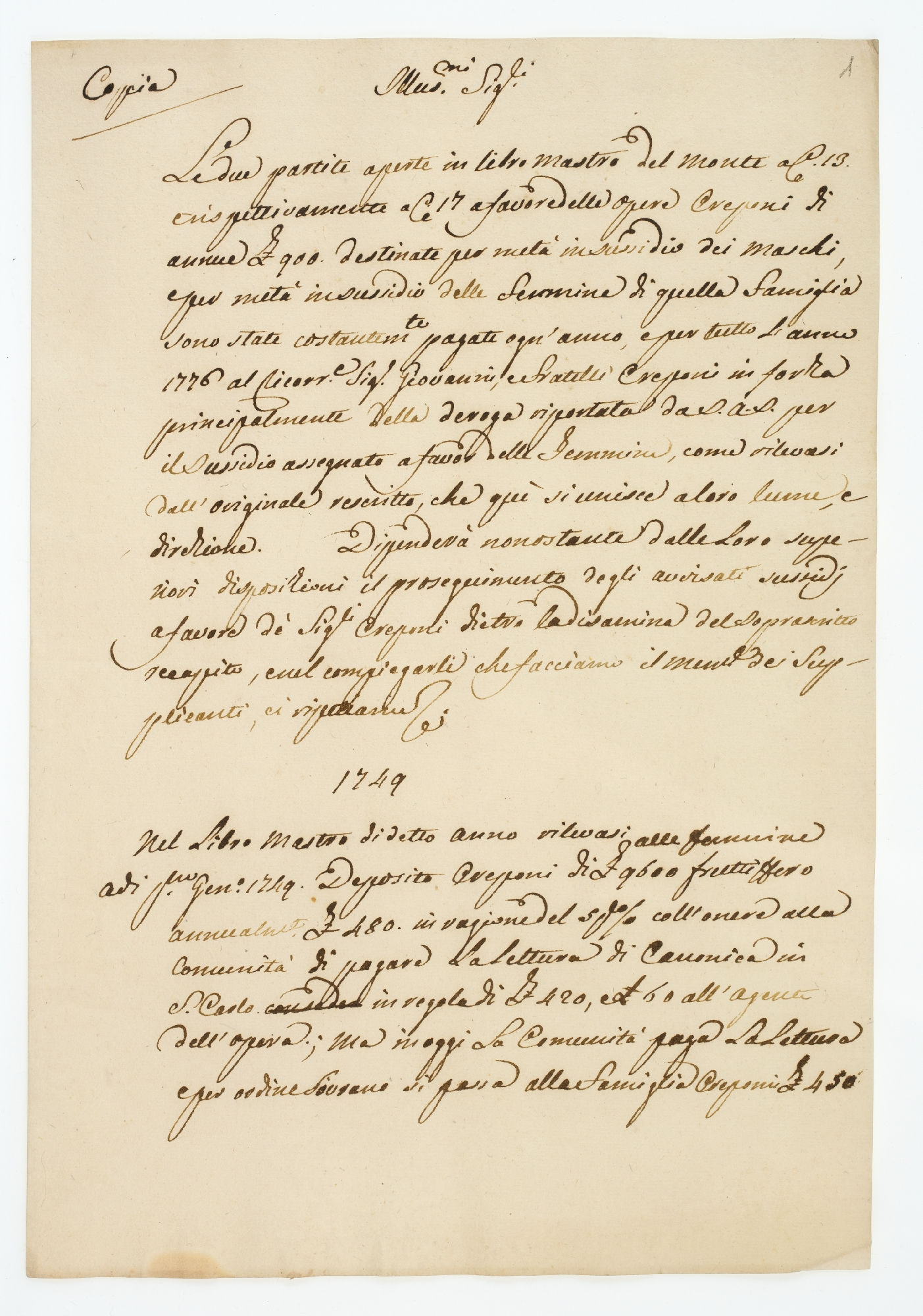 Copia/Le due partite aperte in libro Mastro del Monte [incipit]