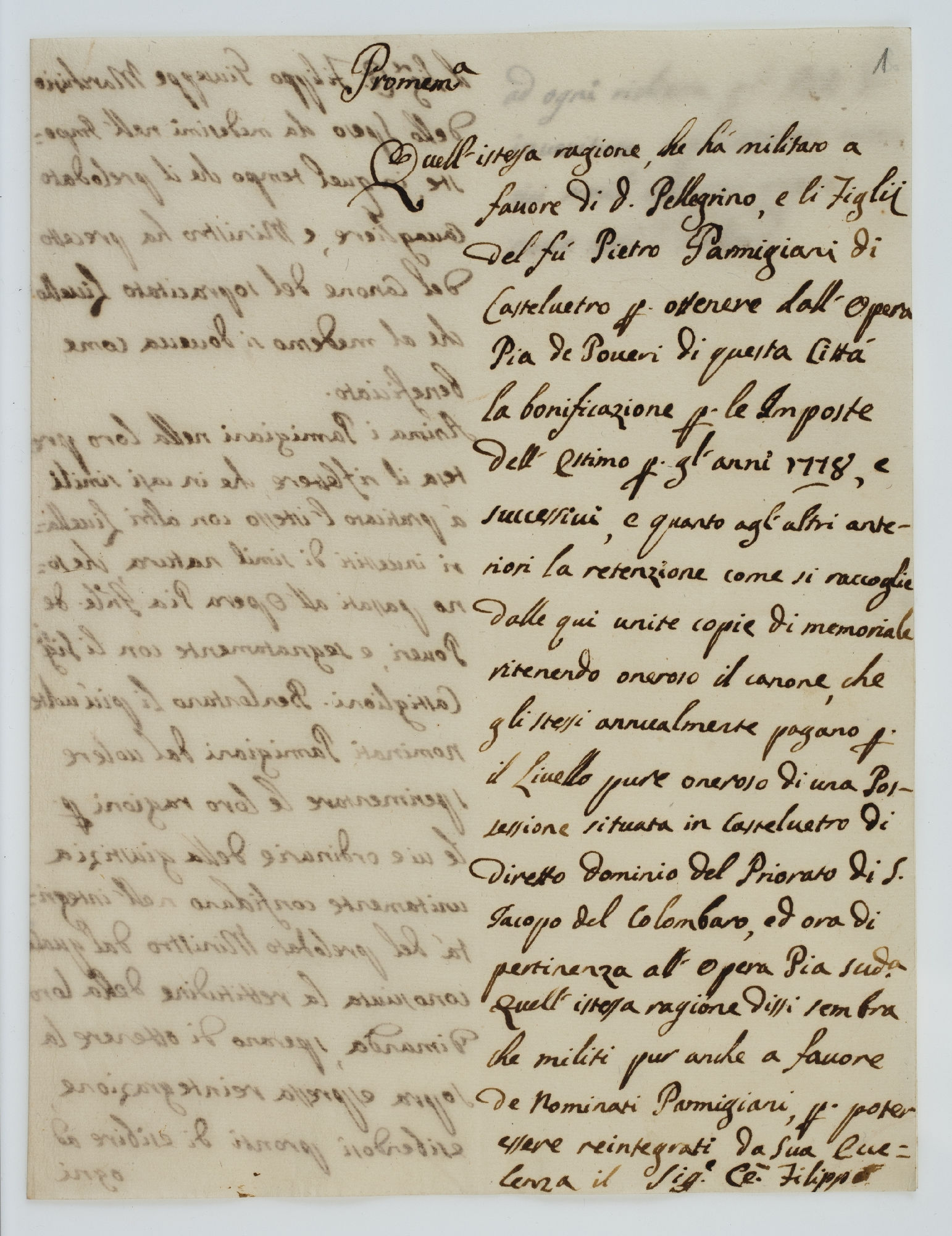 Quell[a] istessa ragione, che ha militato a favore [incipit] 