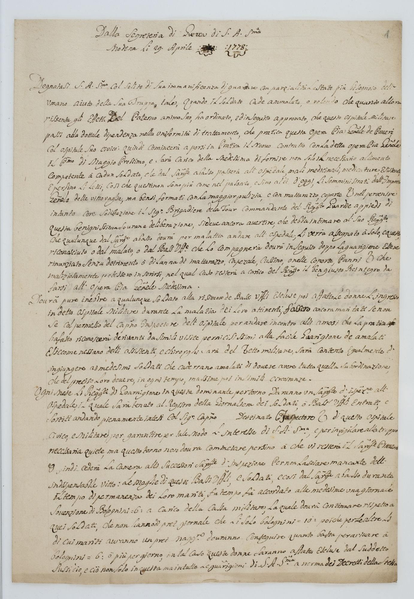 Dalla Segreteria di Guerra di S[ua].A[ltezza]. S[erenissi]ma [title]