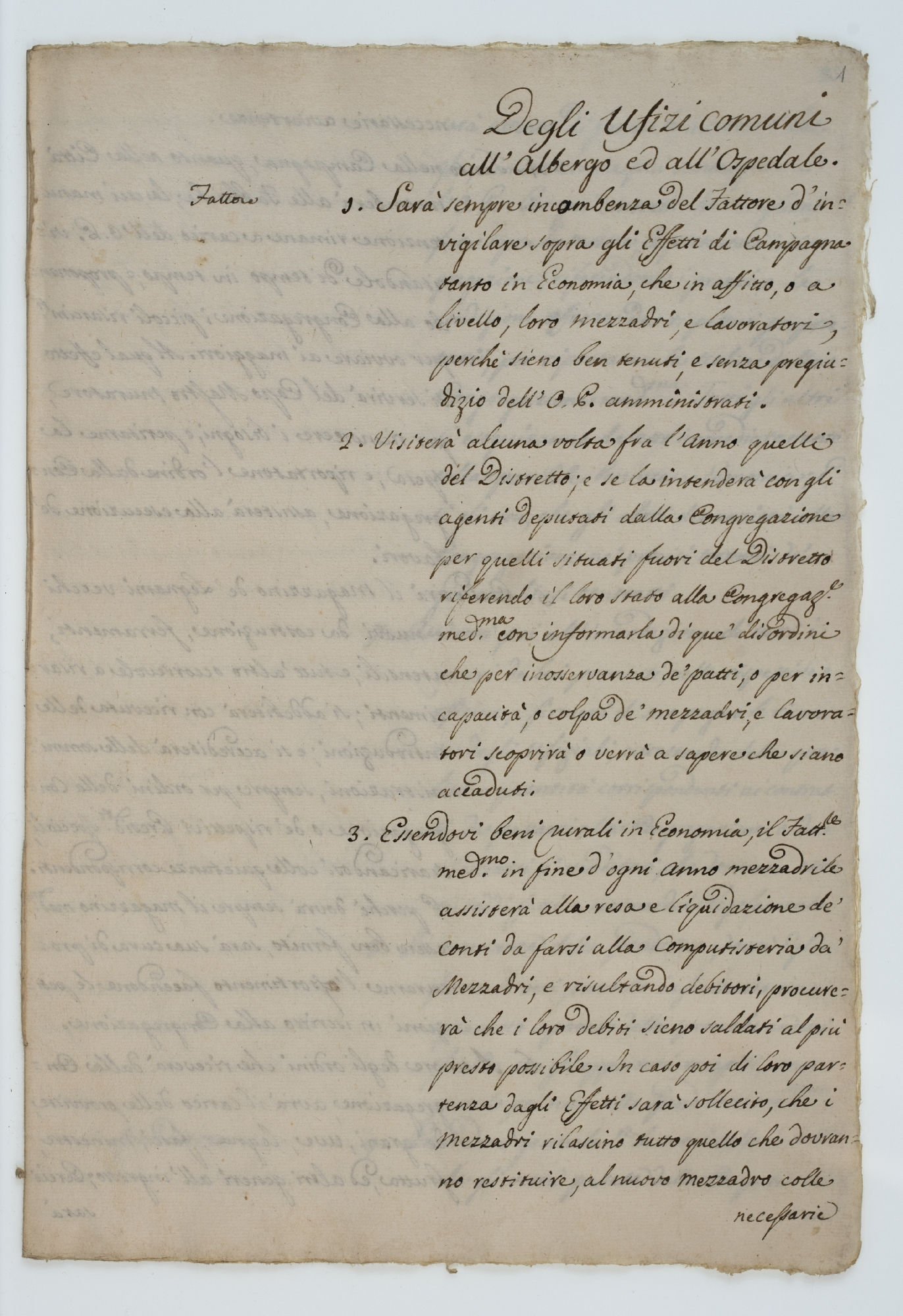 Degli Uffizi Comuni all'Albergo ed all'Ospedale. [title]