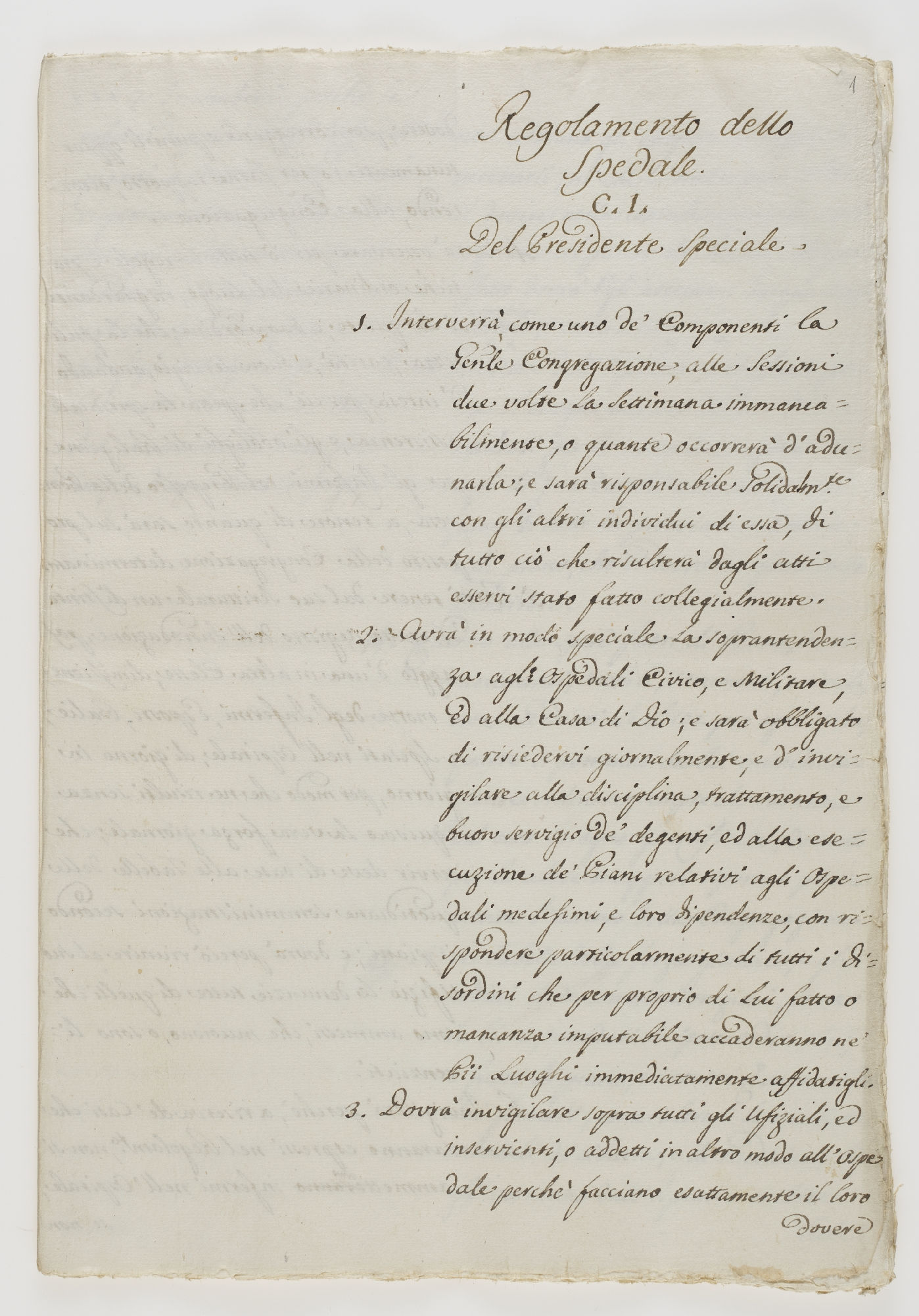 Regolamento dello Spedale. C. I. Del Presidente Speciale [title]