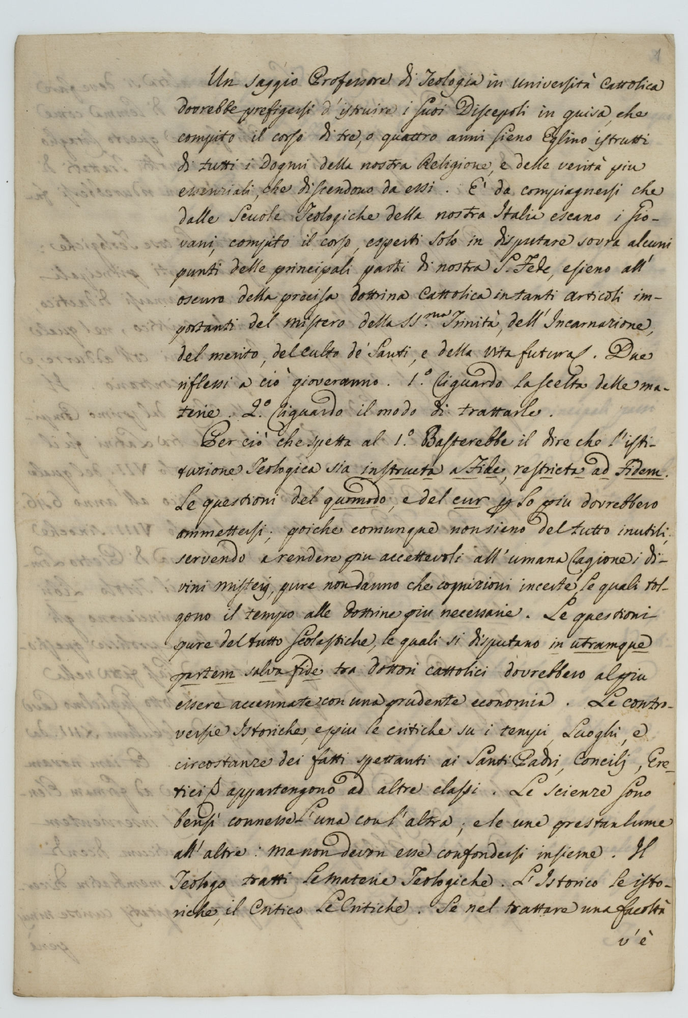 Un saggio Professore di Teologia in Universita Cattolica dovrebbe prefigersi d'istruire [incipit]