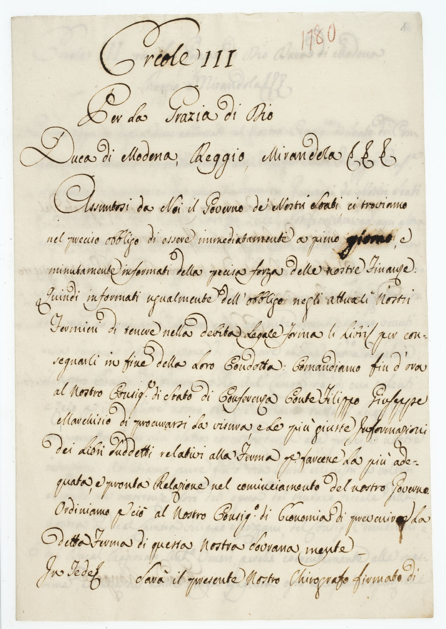 Ercole III Per La Grazia di Dio Duca di Modena, Reggio, Mirandola. Assuntosi da Noi il Governo de' Nostri [incipit p.1]; Ercole III Per La Grazia di Dio Duca di Modena, Reggio, Mirandola. In seguito degli ordini abbassati al Nostro Consig.le di Stato [incipit p.3]