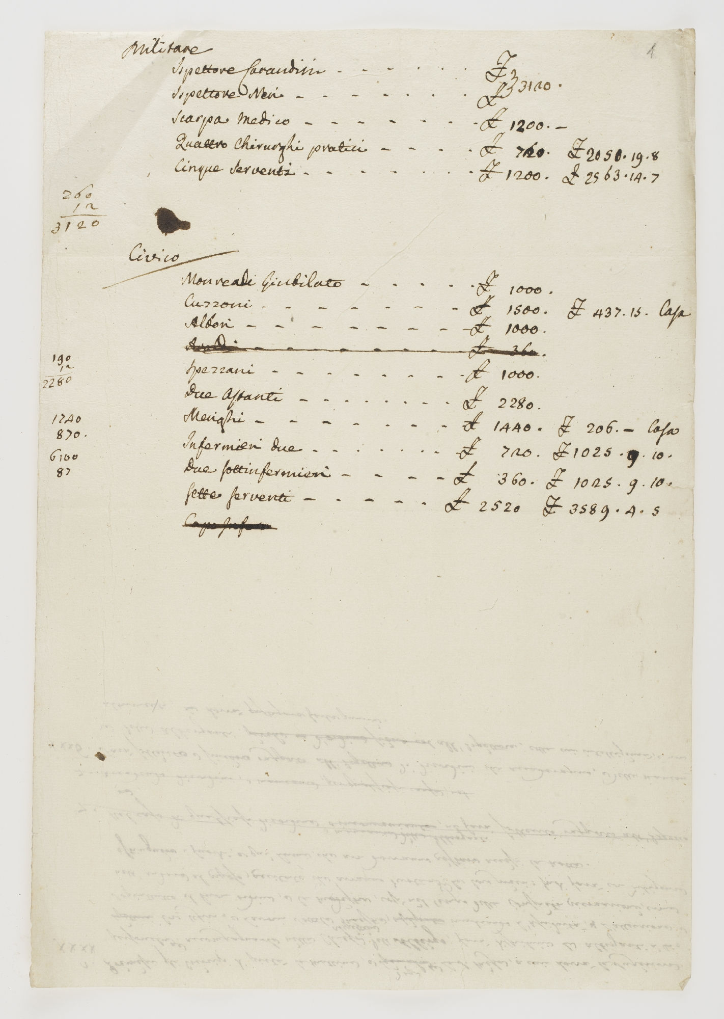 Militare. Ispettore Carandini, Ispettore Neri [incipit p.1]; Premessi gli esercizi di pieta la mattina [incipit p.2]