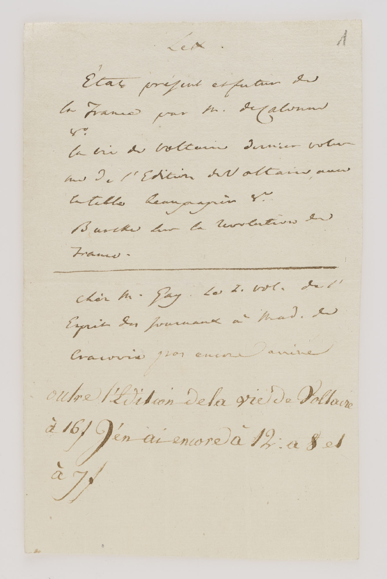 Lex. Etat present et futur de la France par M. de Calonne 8° [incipit]