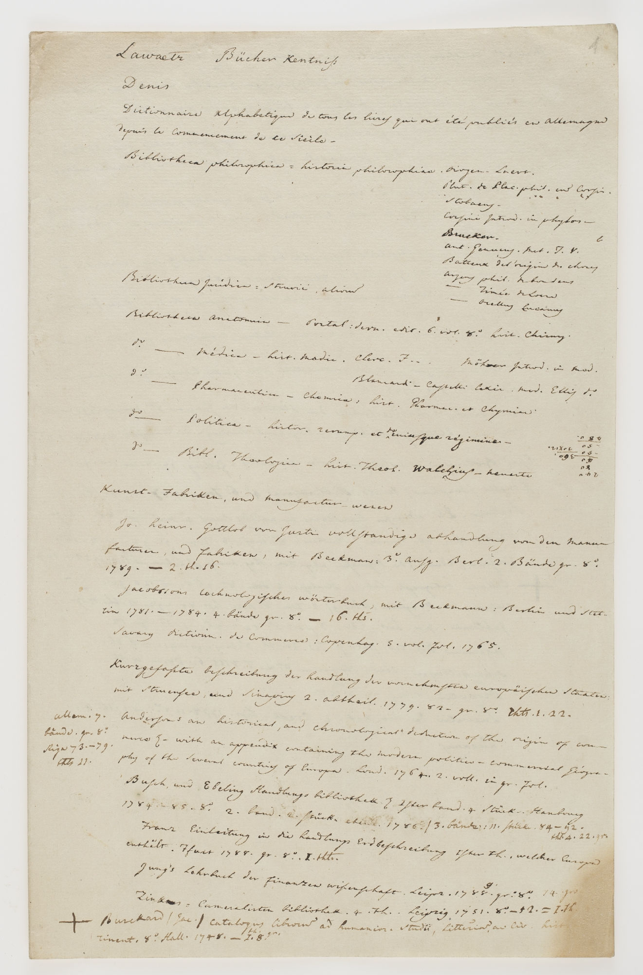 Lawaetz Bücher Kentniss. Denis. Dictionnaire alphabetique de tous les livres [incipit]