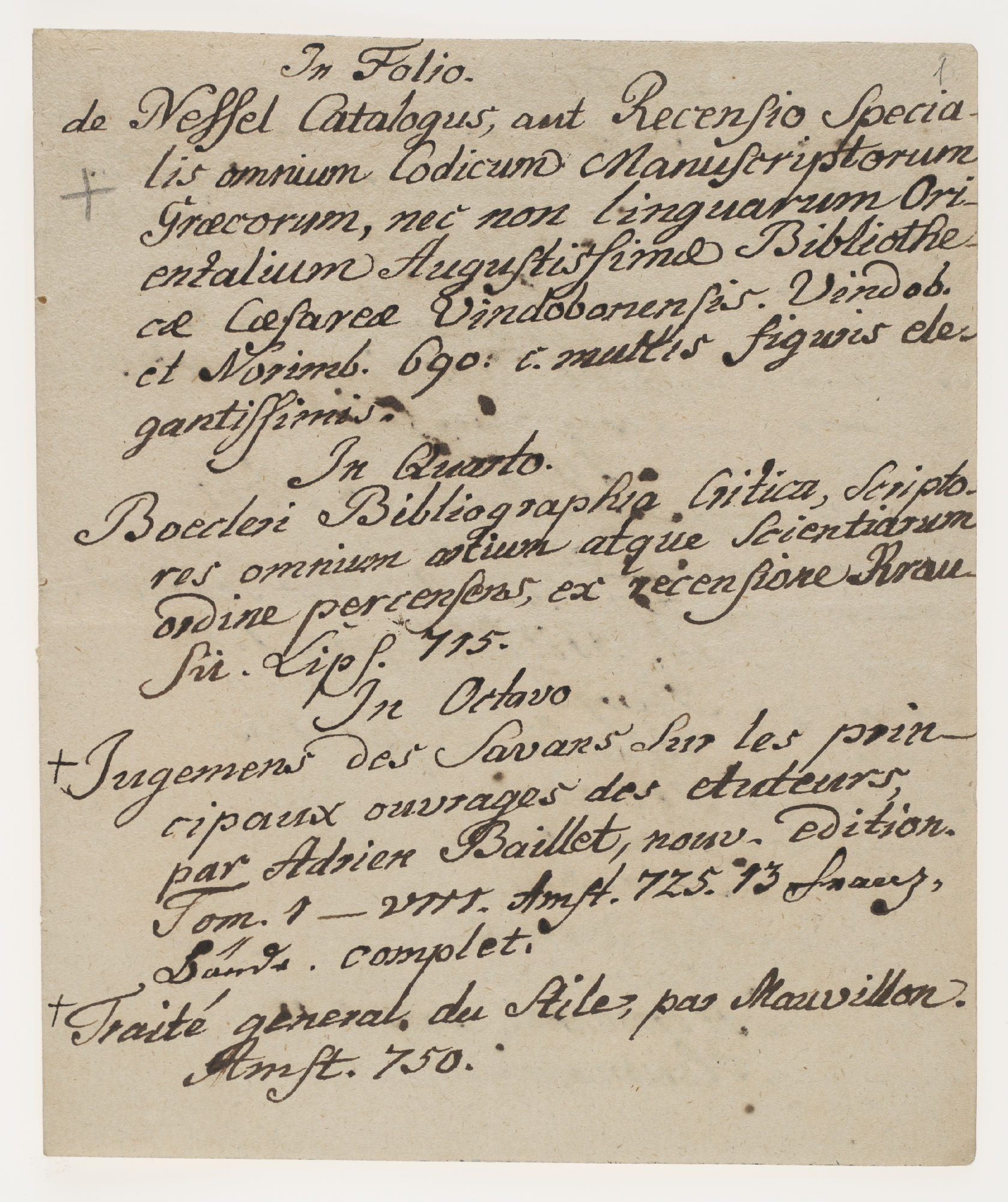 In Folio. de Nessel Catalogus [incipit] 