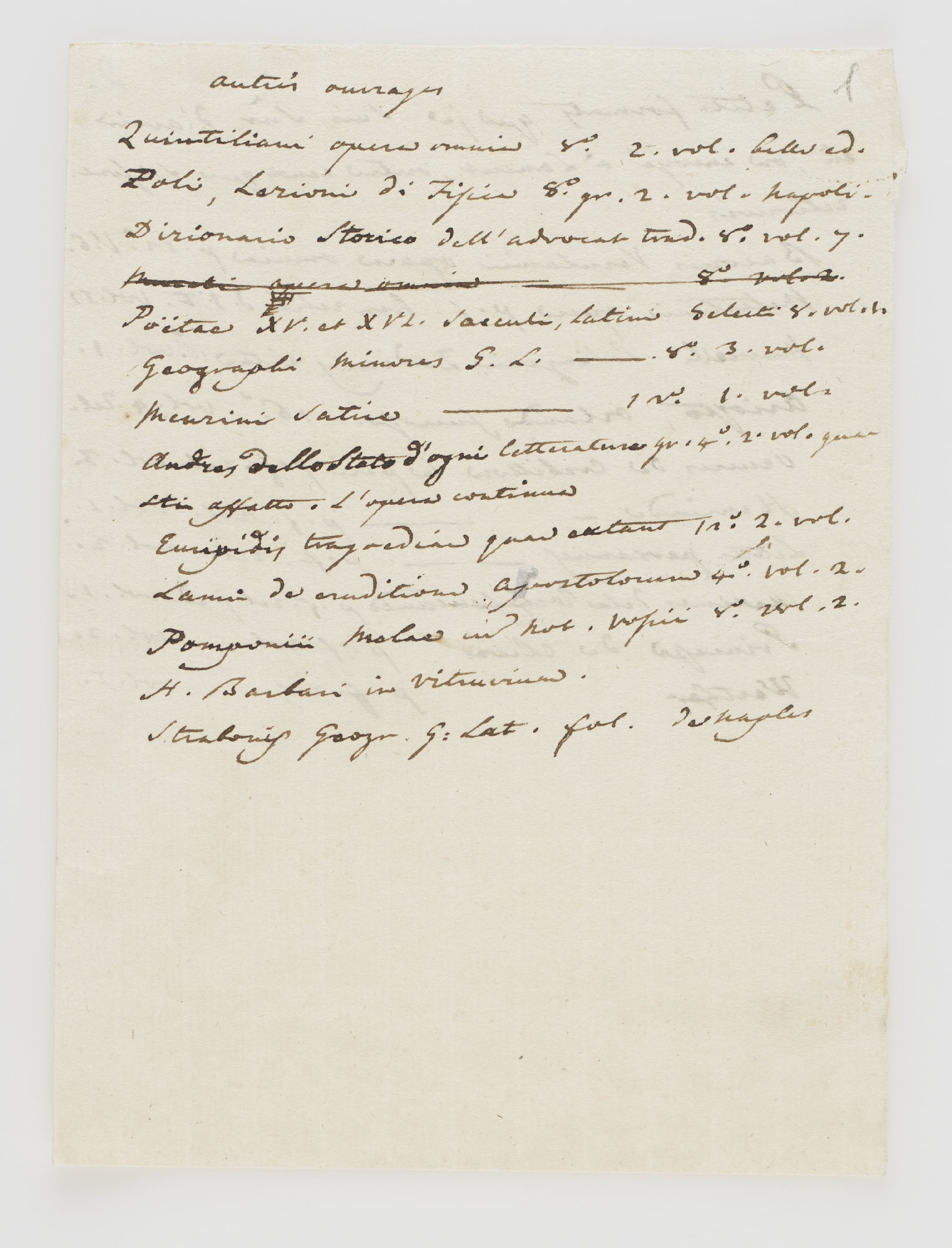 Autres ouvrages [title, p.1]; Petits formats que je suis sur d'avoir eu, ou envoye a Lament, outre ceux qui se sont retrouves [incipit, p.2]