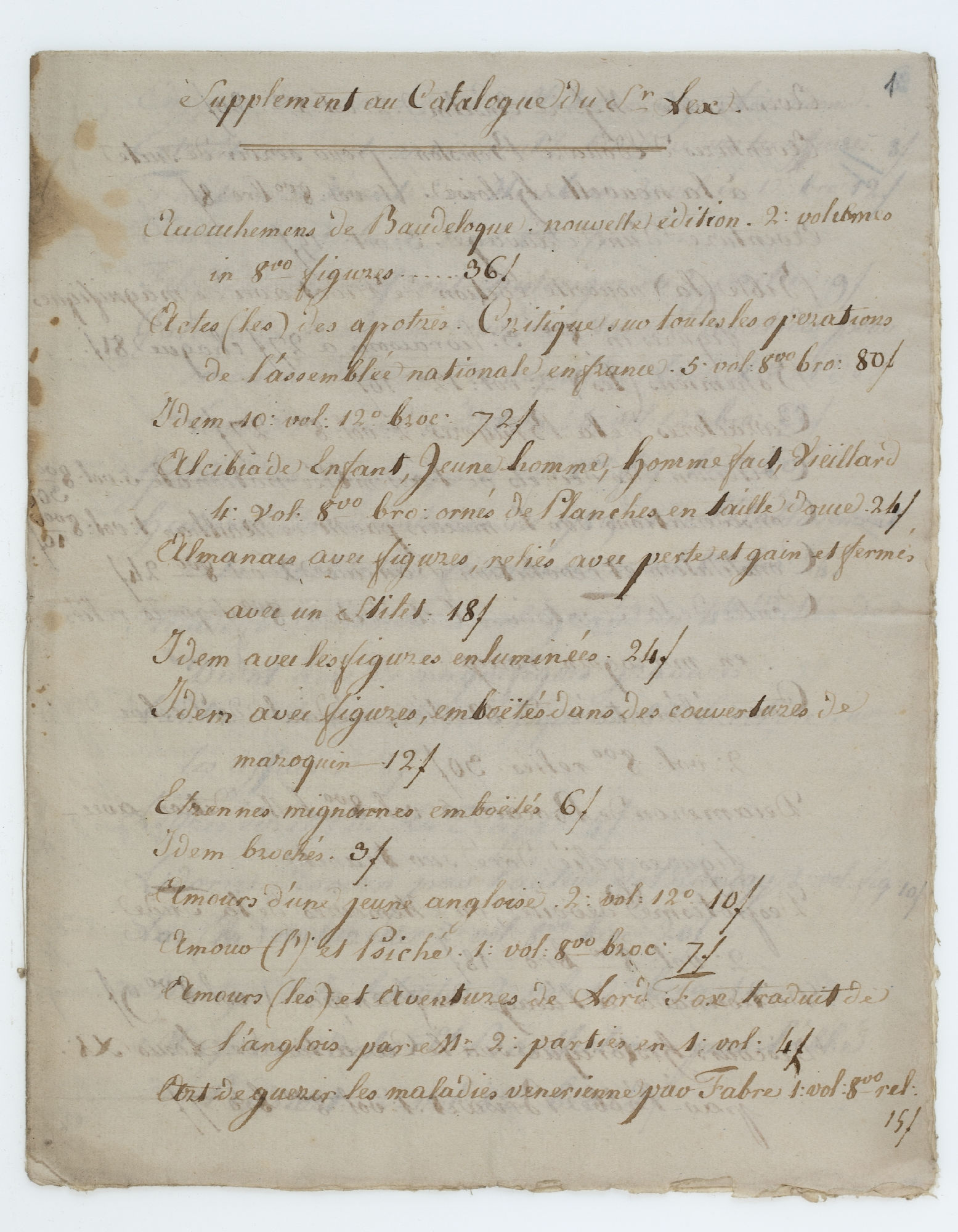 Supplement au Catalogue du S.r Lex. [title]