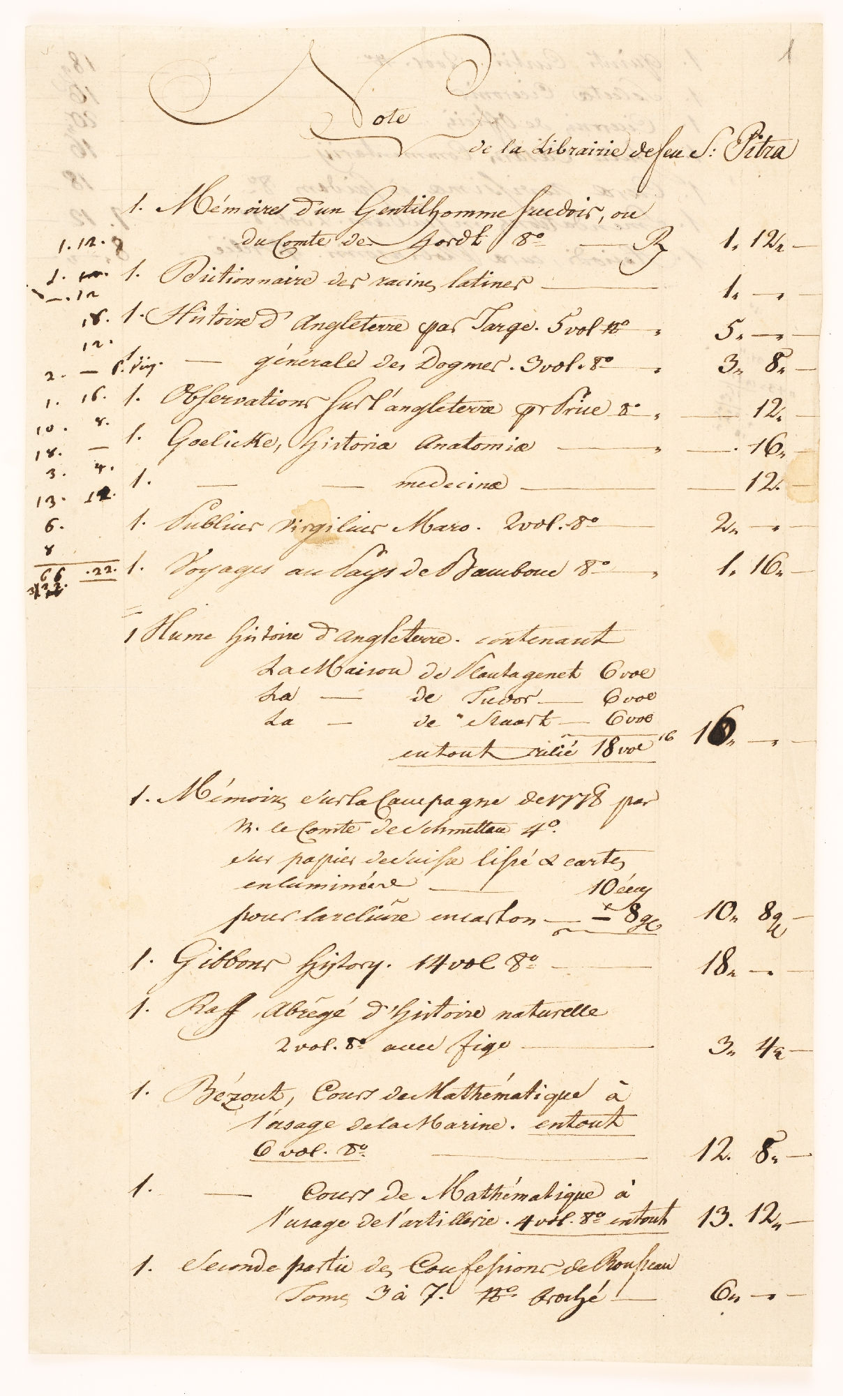 Note de la Librairie deseu [?] S: Pitra [title]