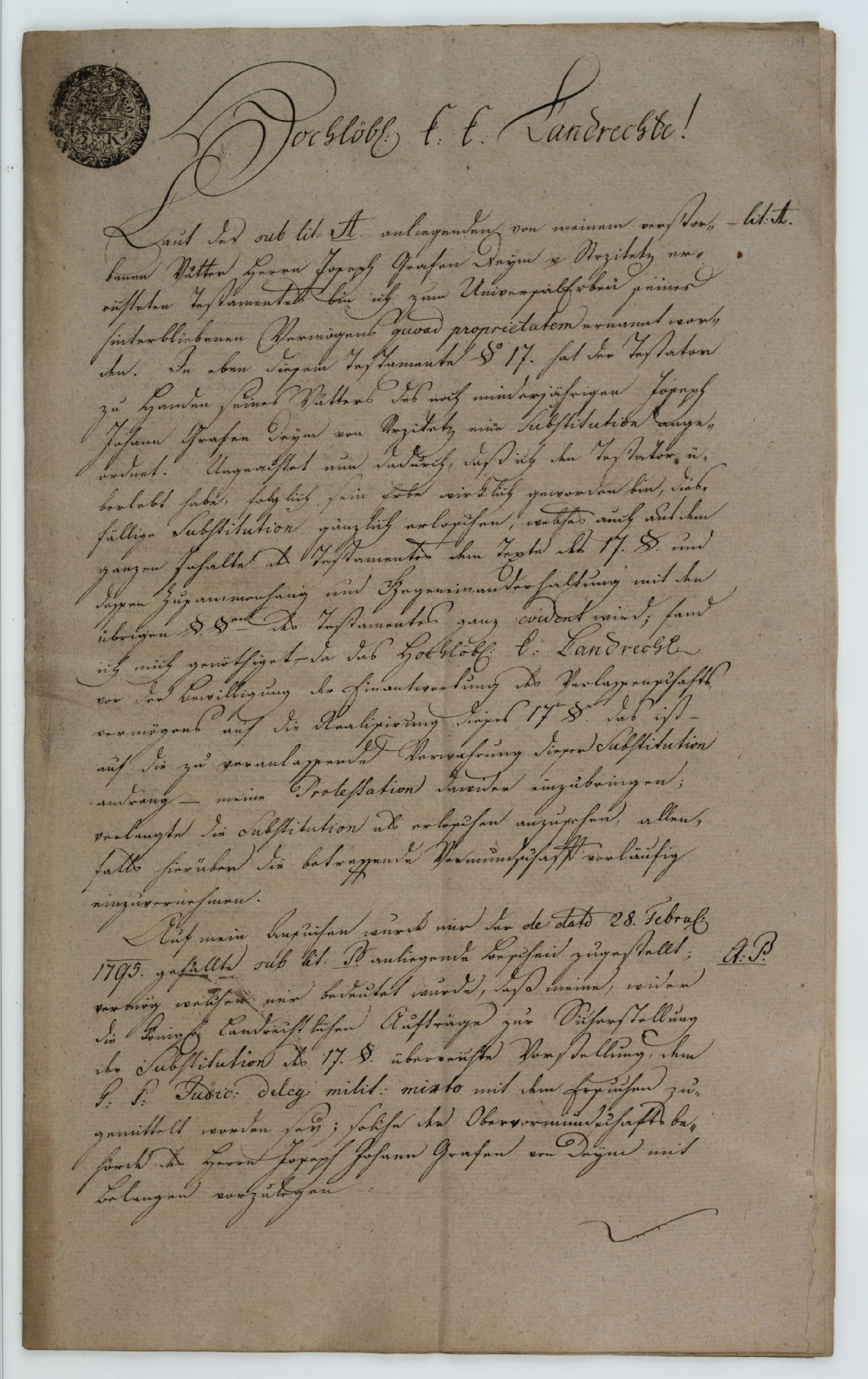 Hochlöbliche landrechte! [incipit]
