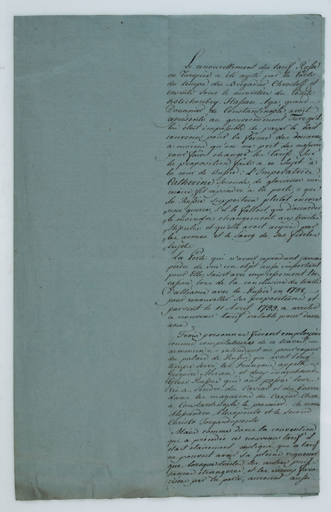 Le renouvellement du tarif Russe [incipit]
