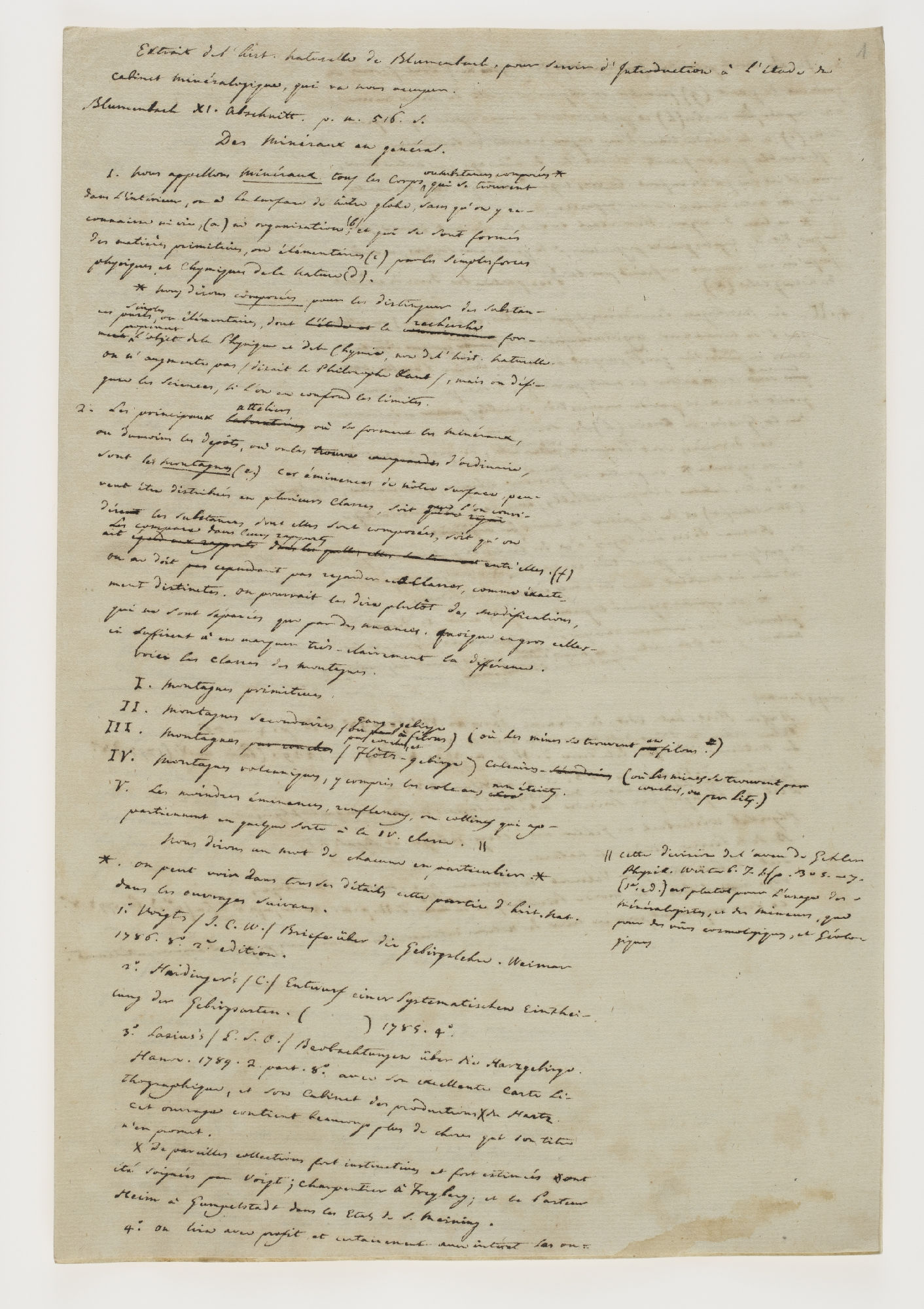 Extrait del' hist. naturelle de Blumenbach [incipit]