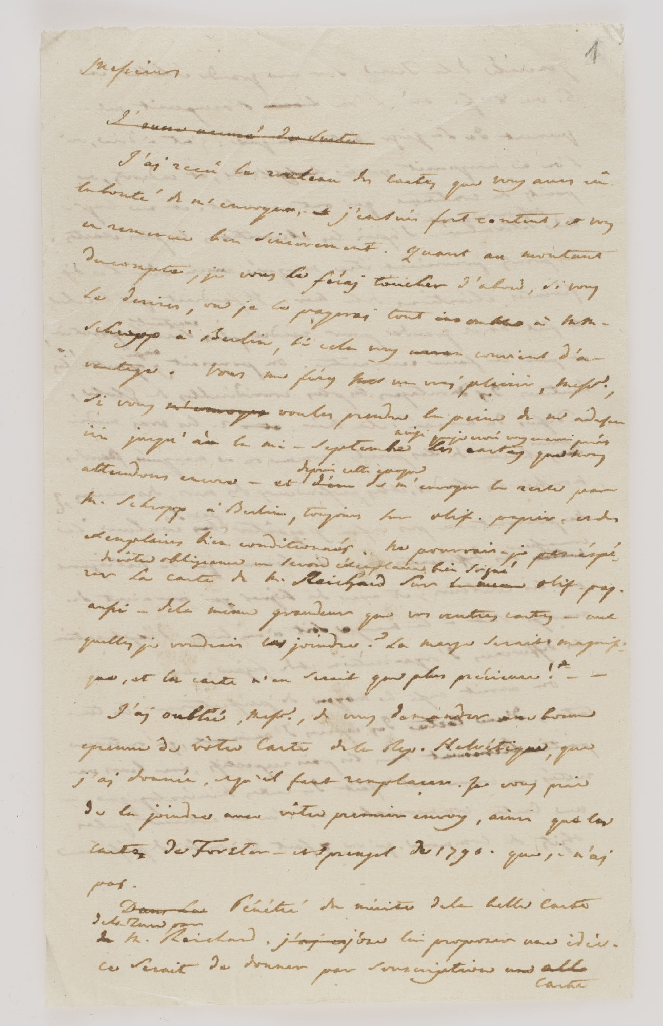 Messieurs, J'ai recu le wateau des cartes que vous avez eu la bonte de m'envoyer [incipit]