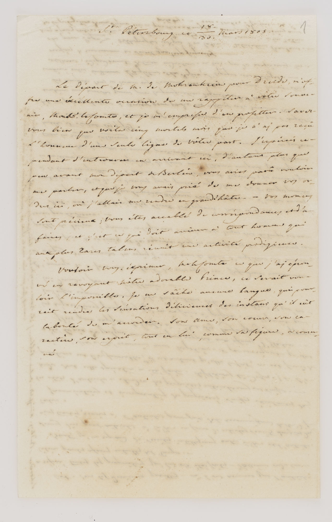 St. Petersbourg ce 18/30 Mars 1805 [incipit]