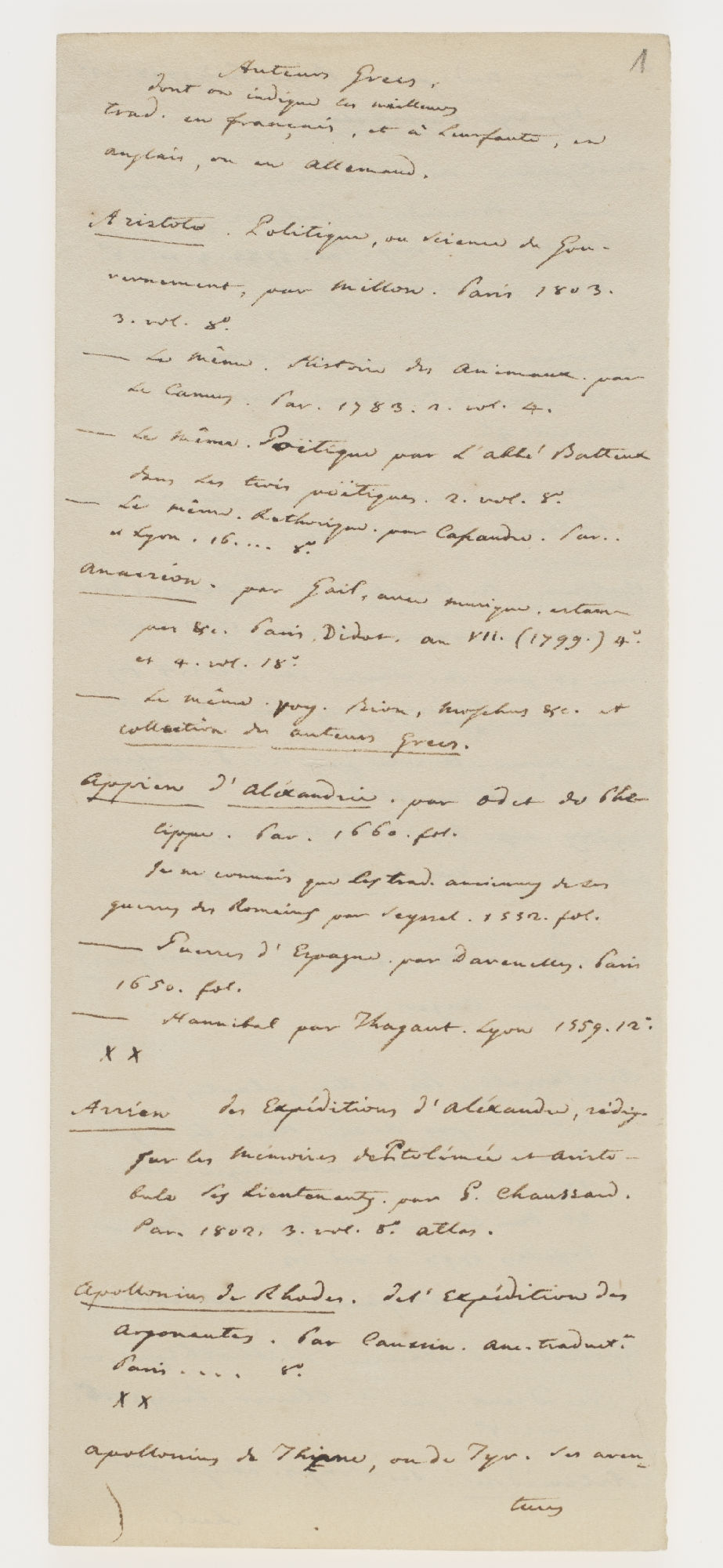 Auteurs Grecs, dont on indique les meilleurs [incipit]