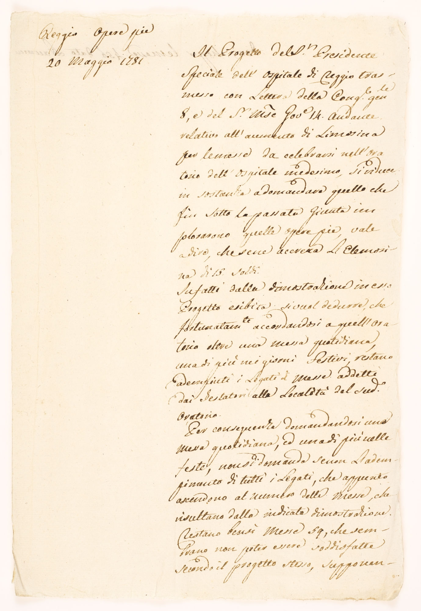 Il progetto del Presidente Speciale dell'Ospitale di Reggio [incipit]
