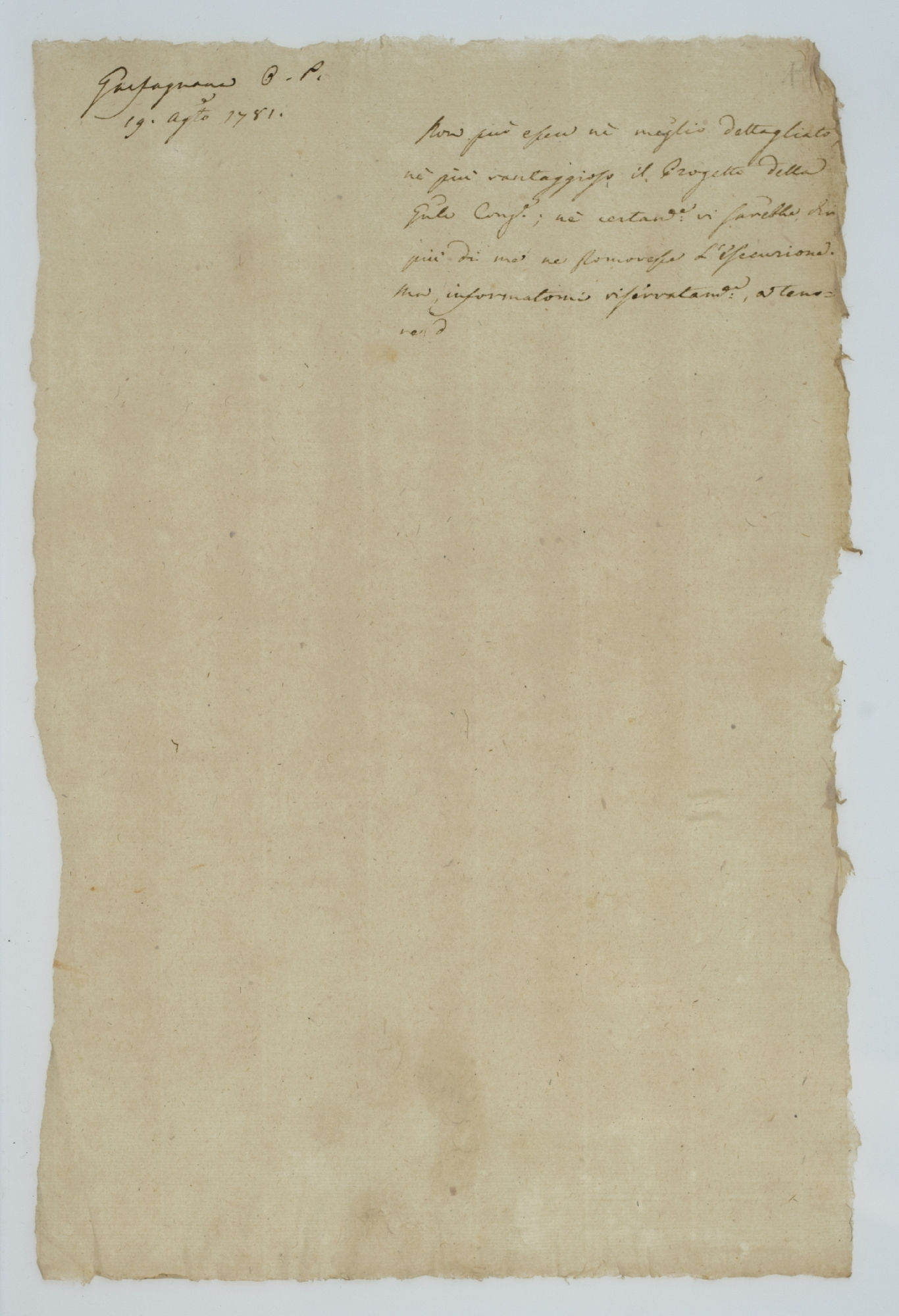 Garfagnana O.P. 19 ag[os]to 1781. Non può essere nè meglio dettagliato nè più vantaggiato il Progetto [incipit]