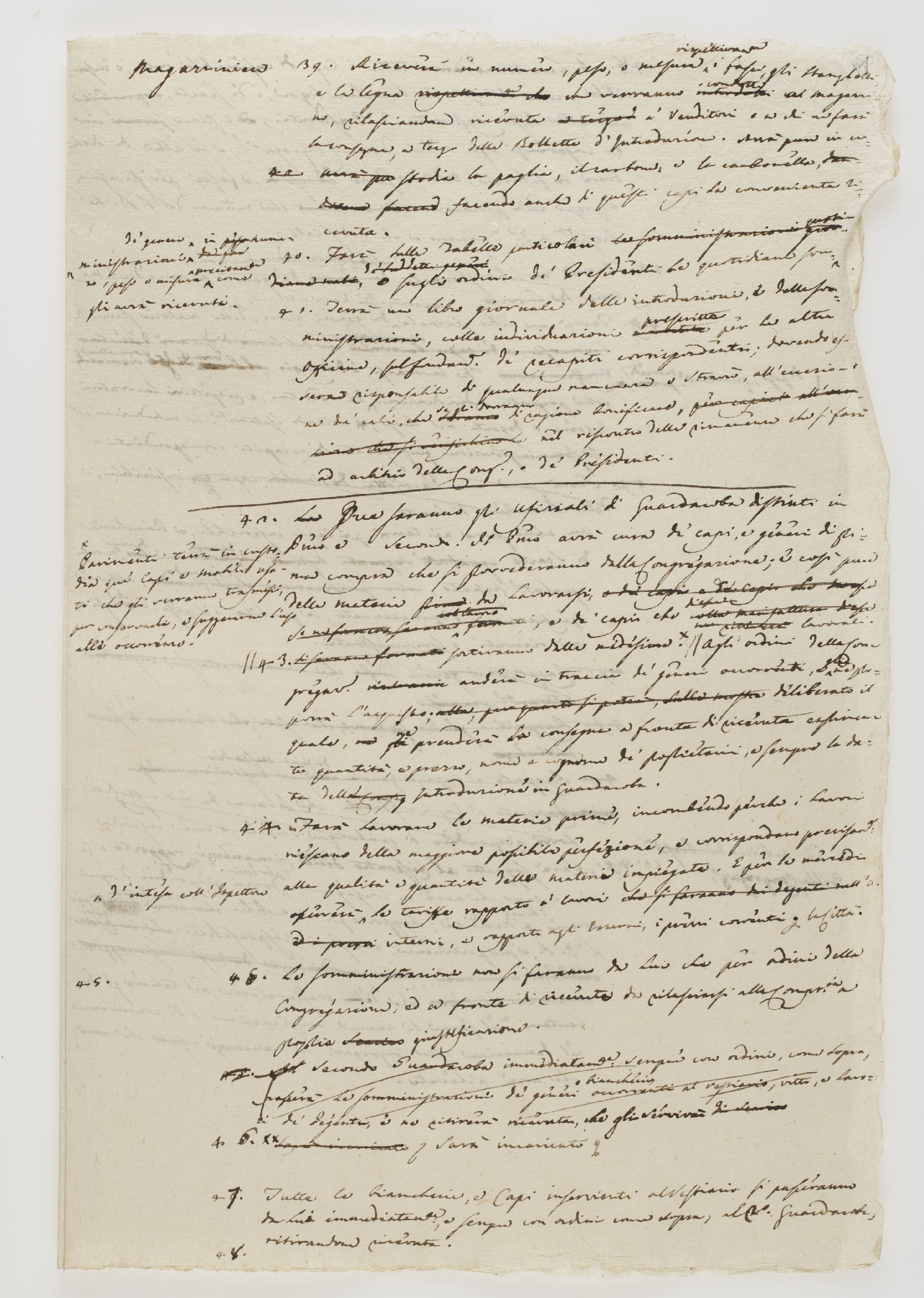 Magaziniere. 39. Riceverà in numero, peso o mesura [incipit]