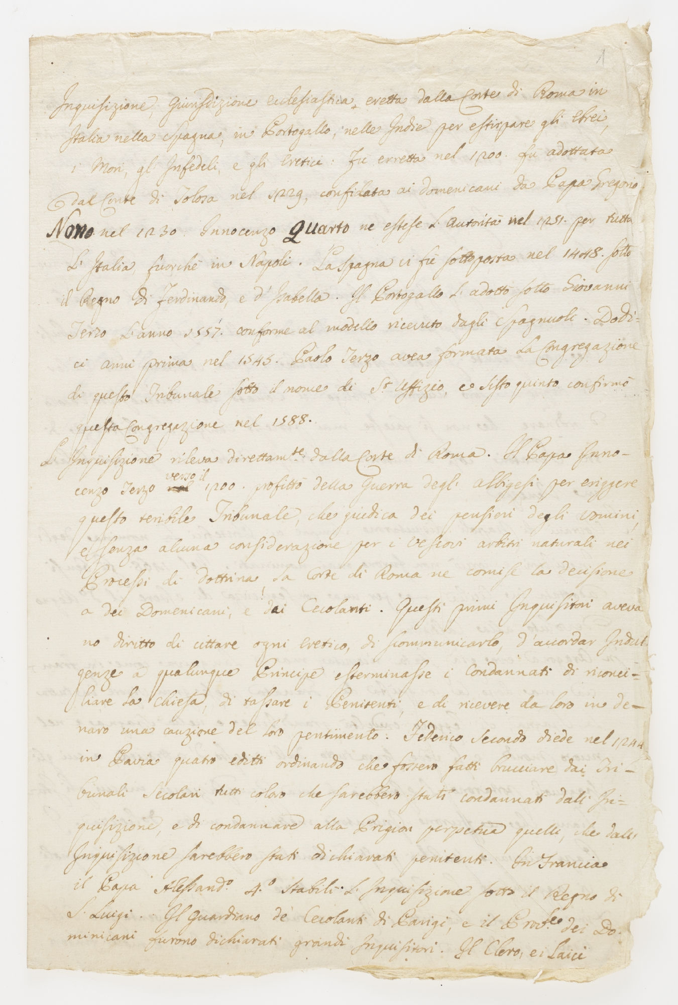 Inquisizione, giurisdizione ecclesiastica, evetta dalla Corte di Roma in Italia nella Spagna [incipit]